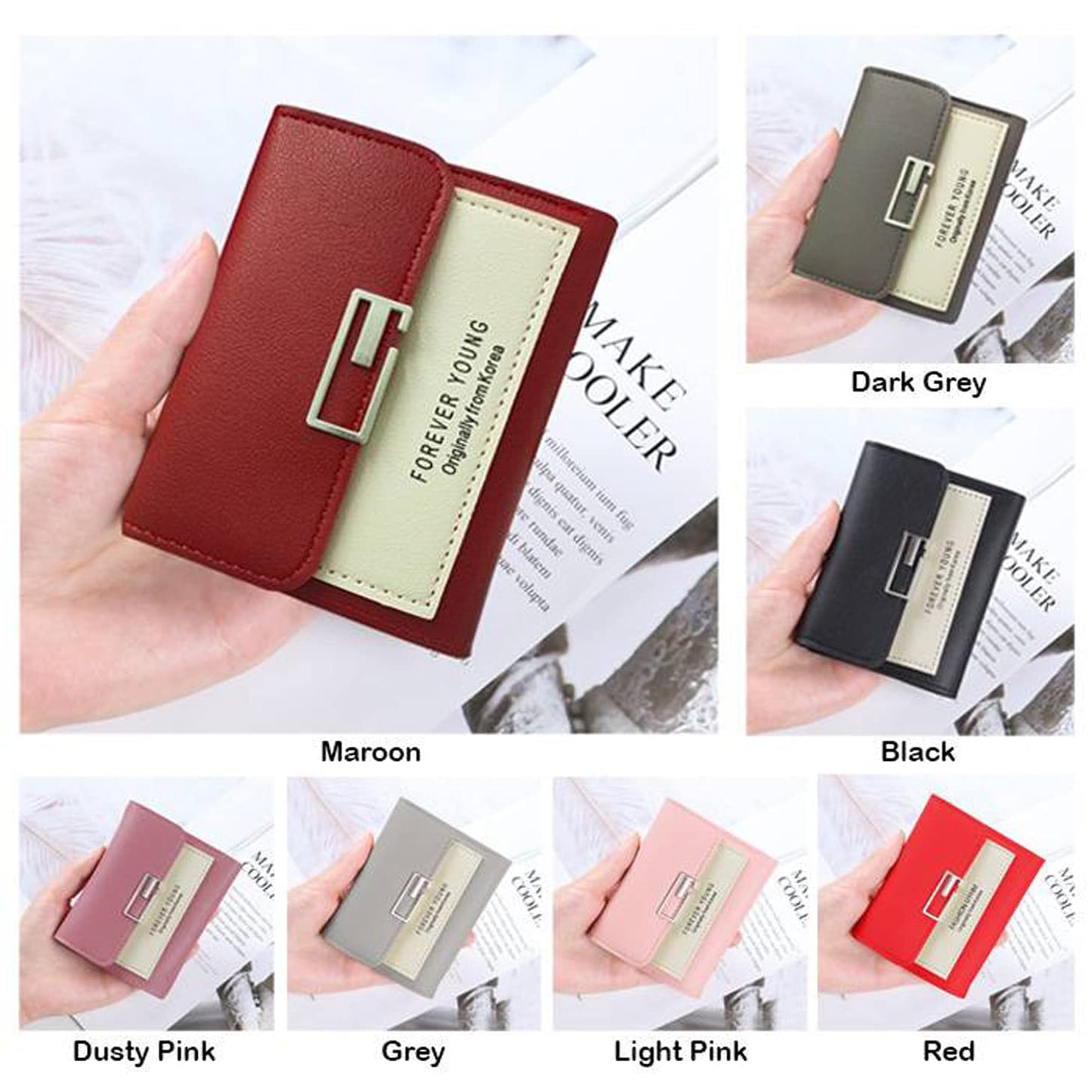 ARURA (LABEL) Women's Small Wallet Tri-Fold Clutch Multi-Functional PU Bag Wallet (Multi Color)