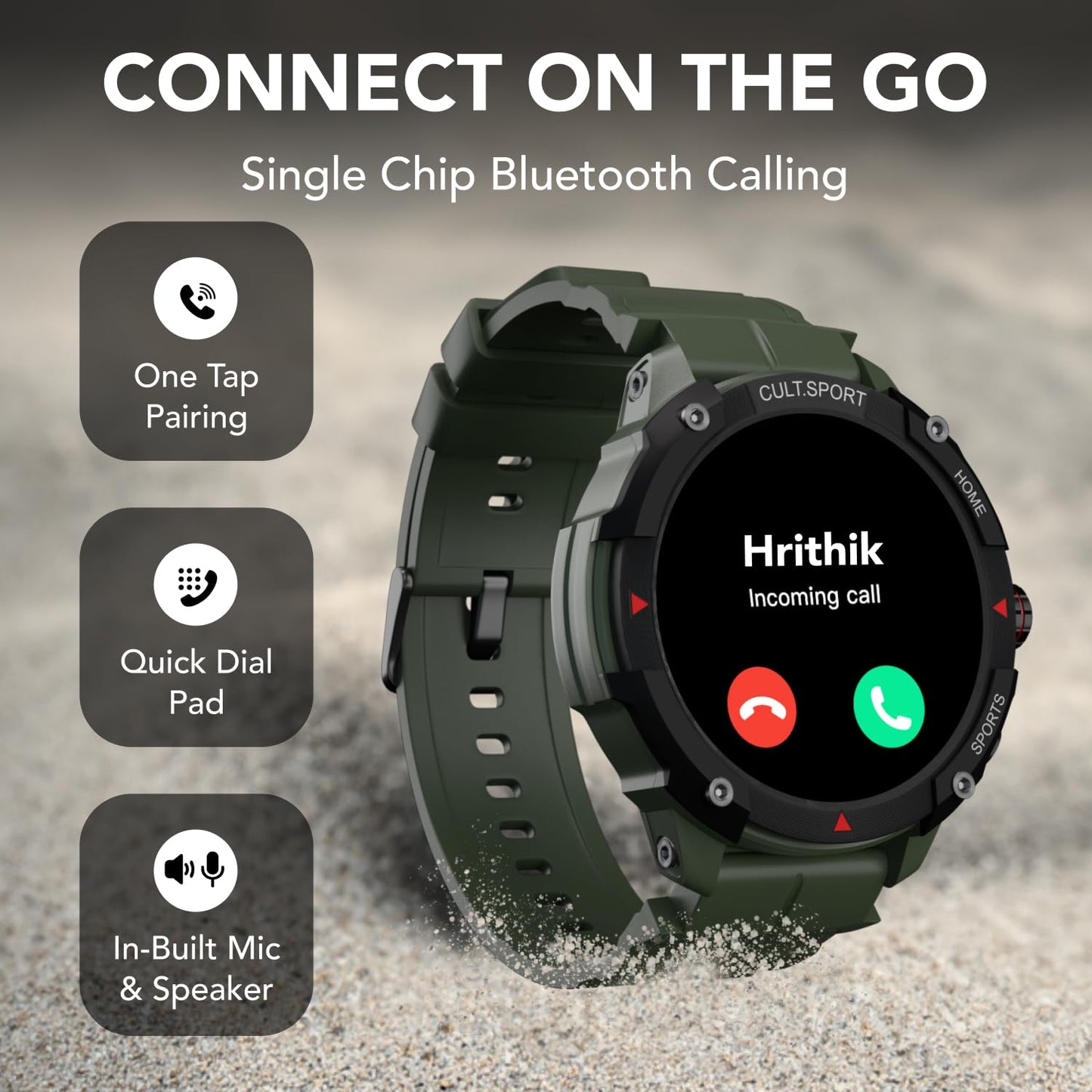 Cultsport (Refurbished) Ranger Xr 1.43" Amoled Smartwatch, Outdoor Rugged Smartwatch For Men, 850 Nits, Bluetooth Calling, 420Mah Battery, Sports Recognition, Health Tracking, Round Digital Watch