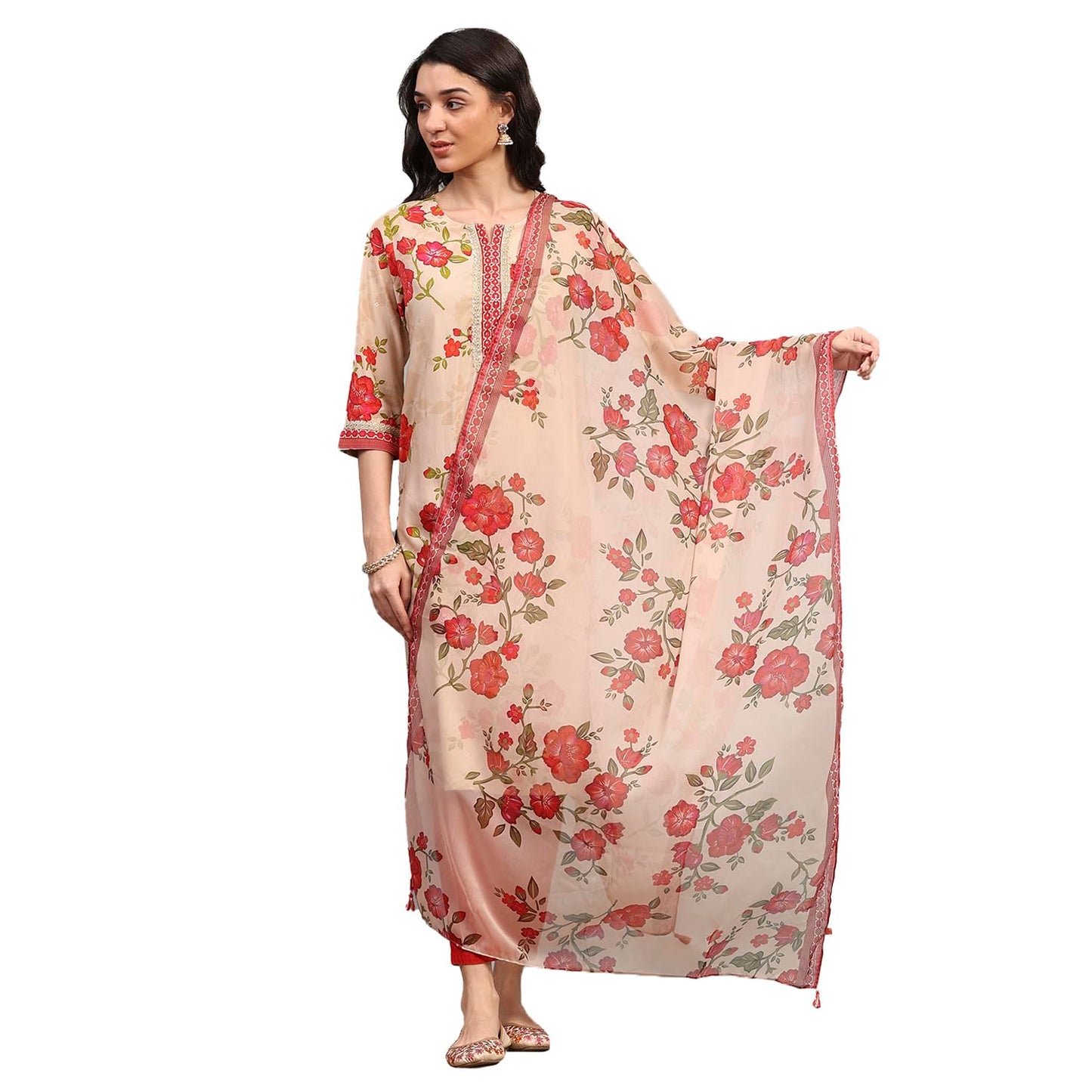 Rangriti Women Gold Polyester Printed Dupatta_FREE SIZE