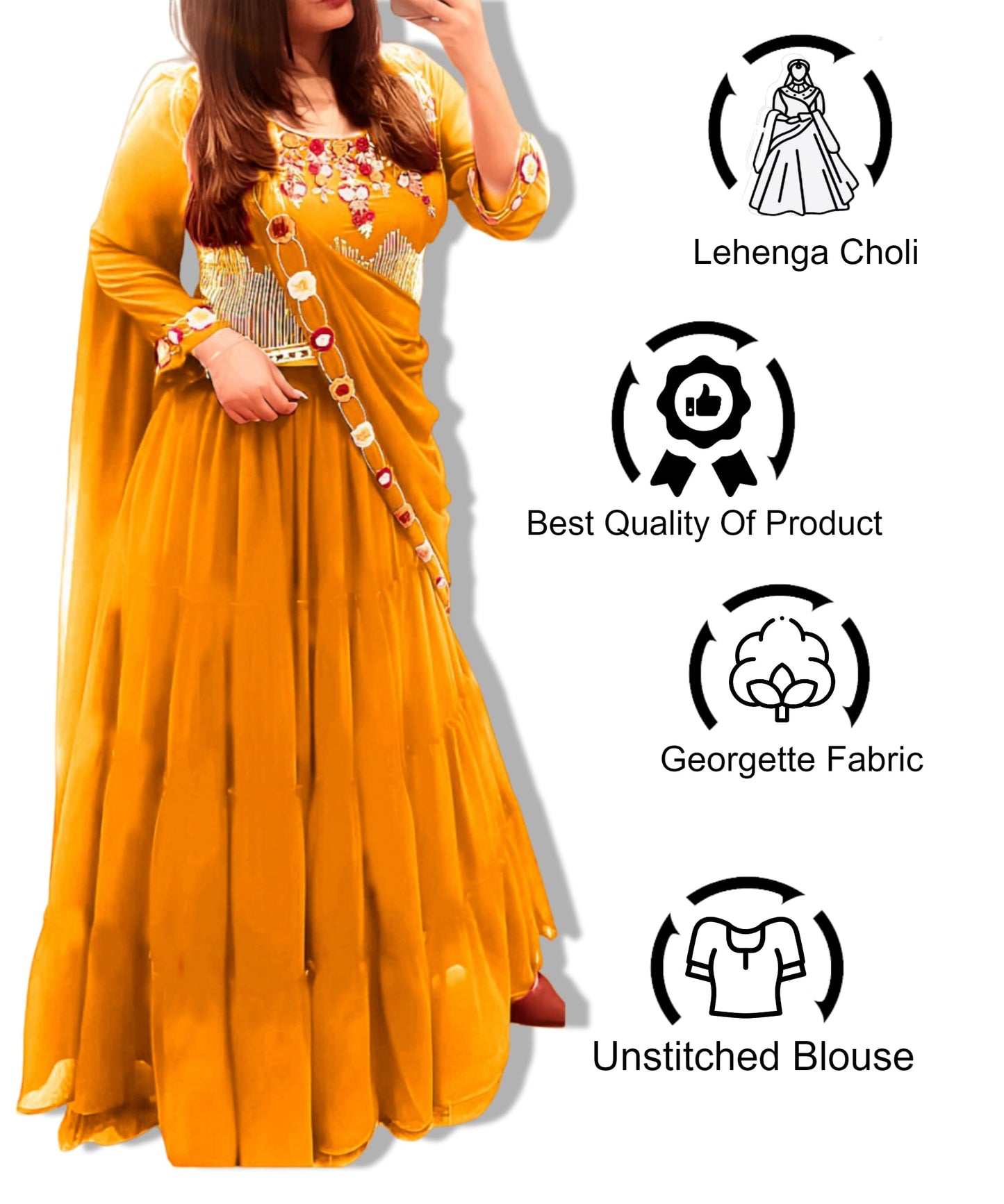 SHYAMLATA Women's Georgette Semi-stitched Lehenga Choli Set (yellow)