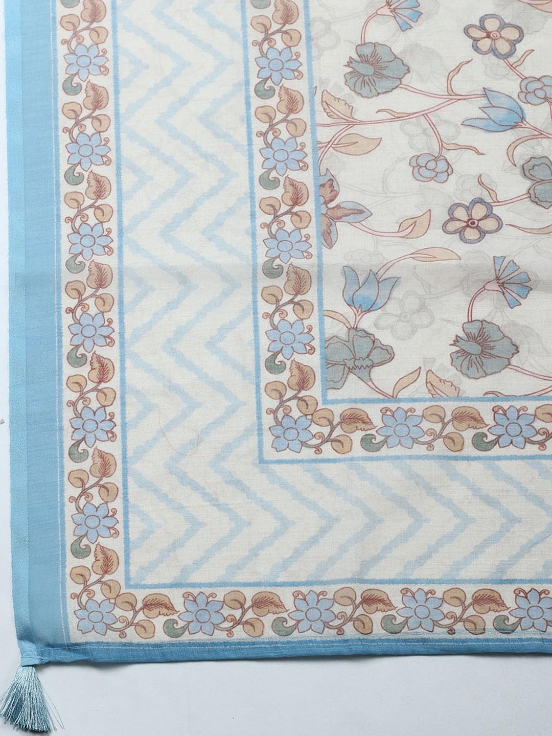 Meena Bazaar Printed Cotton Blend Blue Unstitched Kurta with Bottom & Dupatta