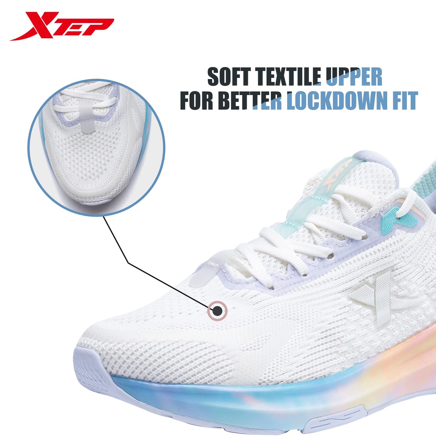XTEP Beige White Women's Stylish Upper Flexible Sole Running Shoes with Rebounding (3 UK)