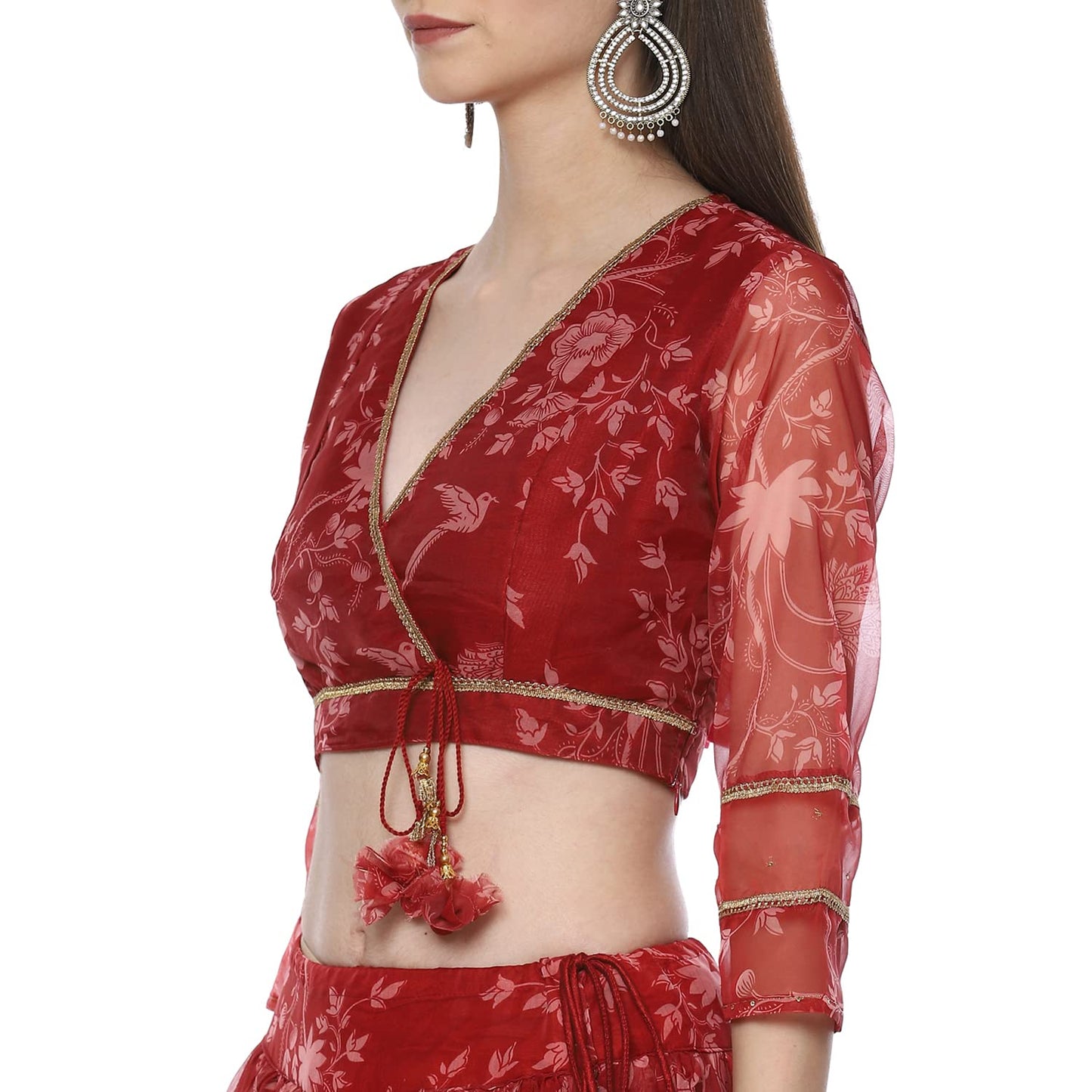 BIBA Womens Polyester Lehenga Set Readymade Red L