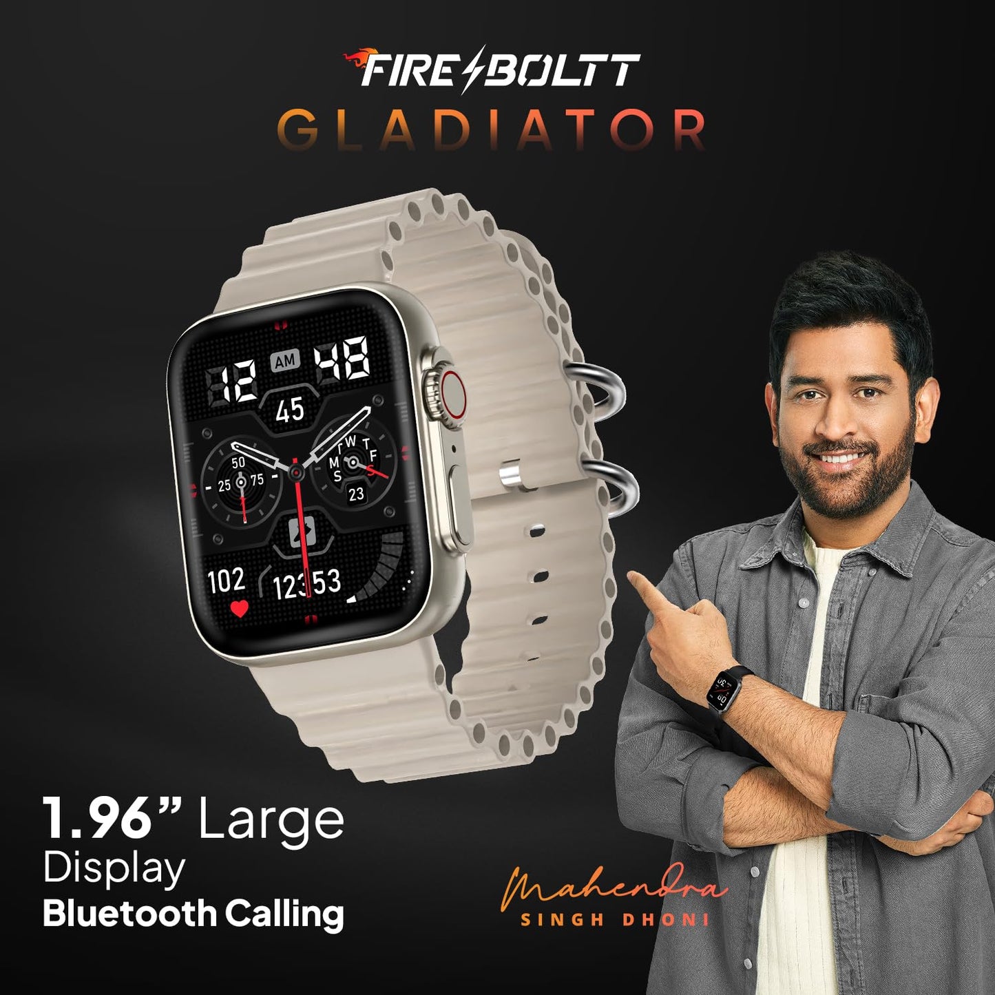 Fire-Boltt Gladiator 1.96" Biggest Display Smart Watch with Bluetooth Calling, Voice Assistant &123 Sports Modes, 8 Unique UI Interactions, SpO2, 24/7 Heart Rate Tracking (Light Gold)