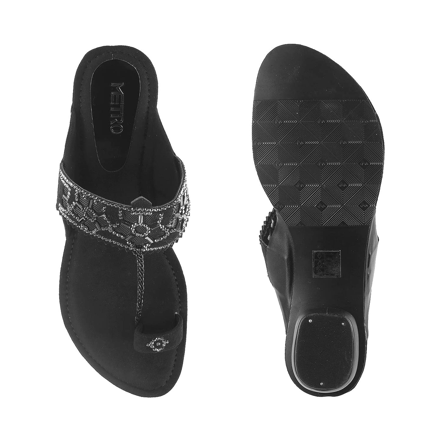 Metro Womens Synthetic Black Kolhapuris (Size (4 UK (37 EU))