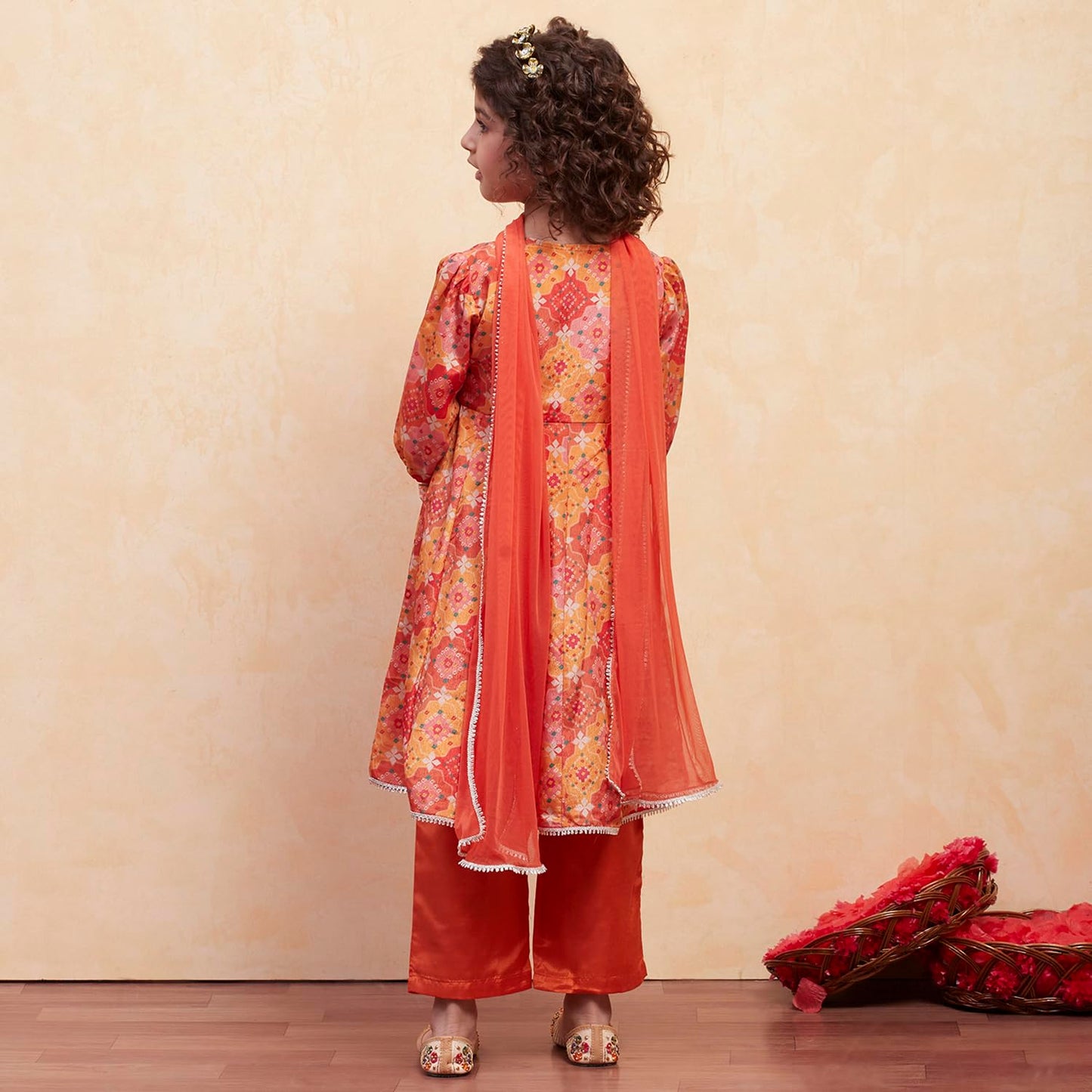 Biba Girl's Polyester Kurta Set (KWFNFES6386OSS25ORG_Orange
