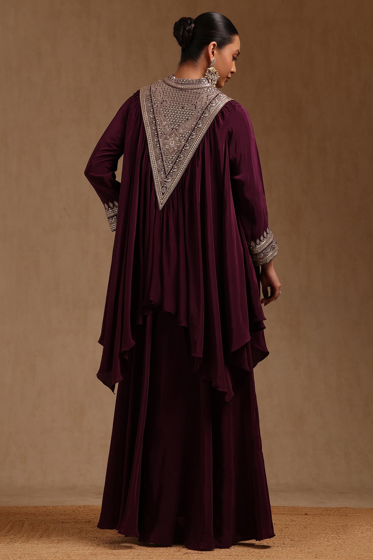 Soch Womens Wine Crepe Embroidered Co-Ord Set With Sequins