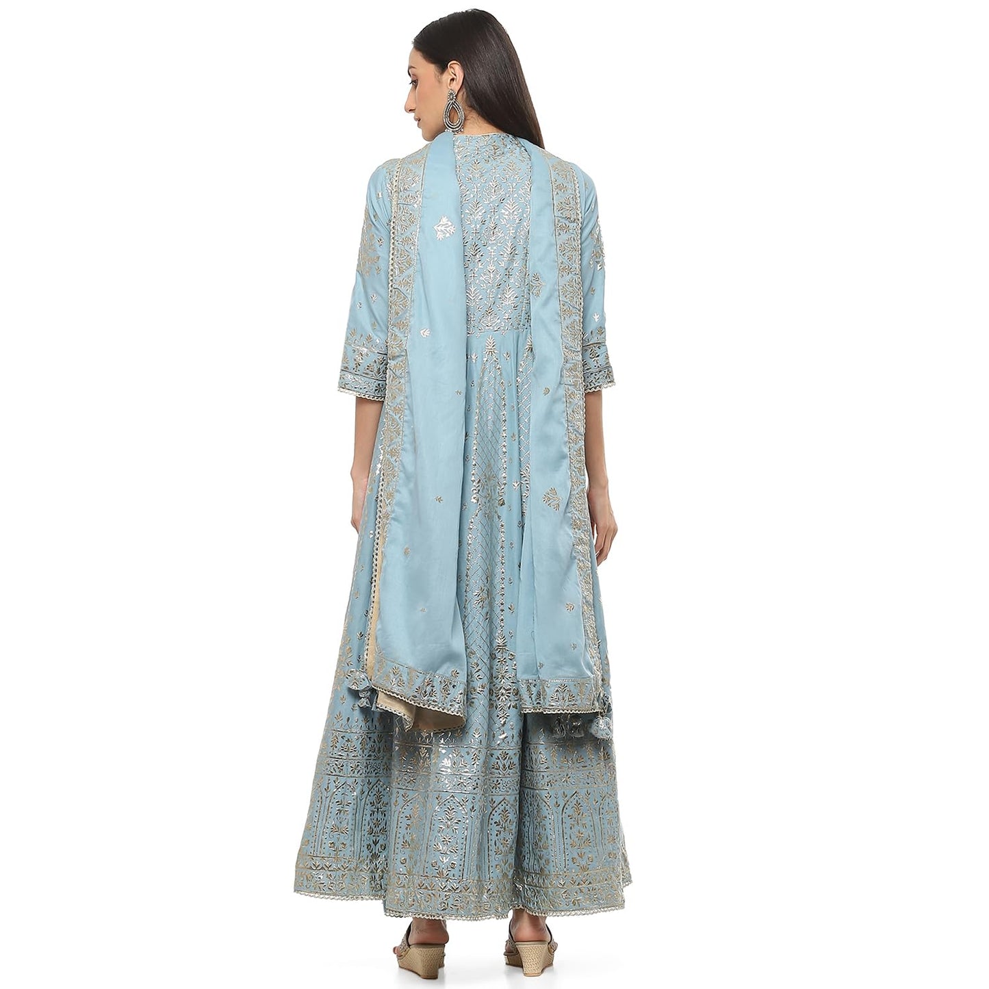 BIBA Viscose Women Printed Relaxed Salwar Kurta Dupatta(Skdkinari8540_Pastel Blue_36)
