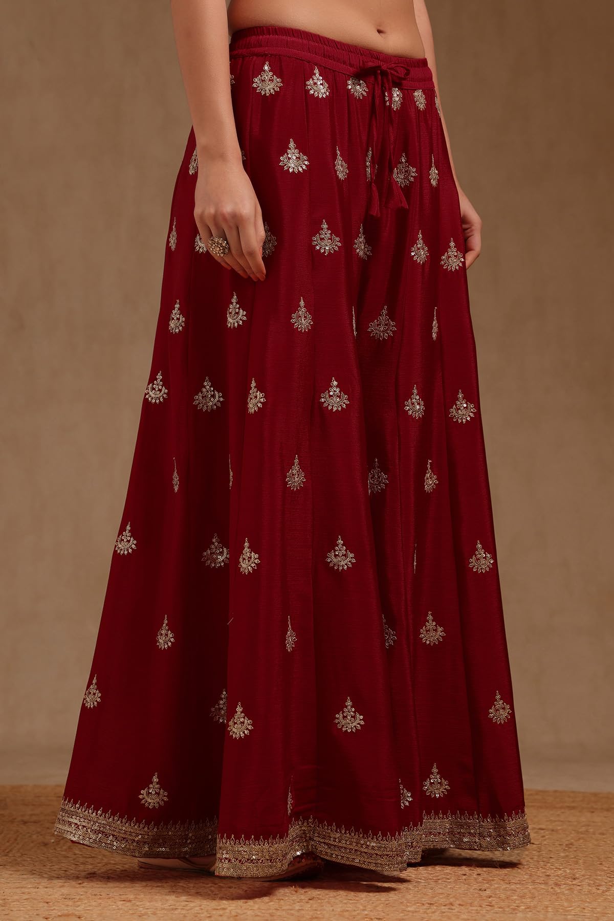 Soch Womens Brick Red Chinon Sequin Embellished Salwar Suit