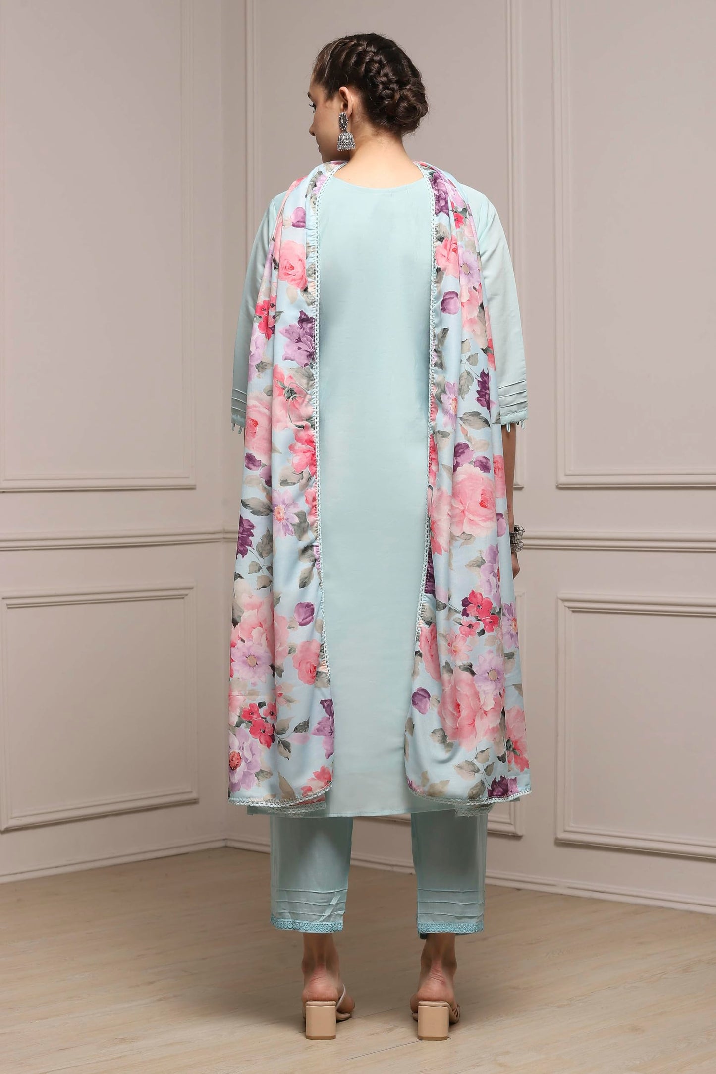 Biba Women Blue Modal Digital Print Unstitched Suit Set_FREE SIZE