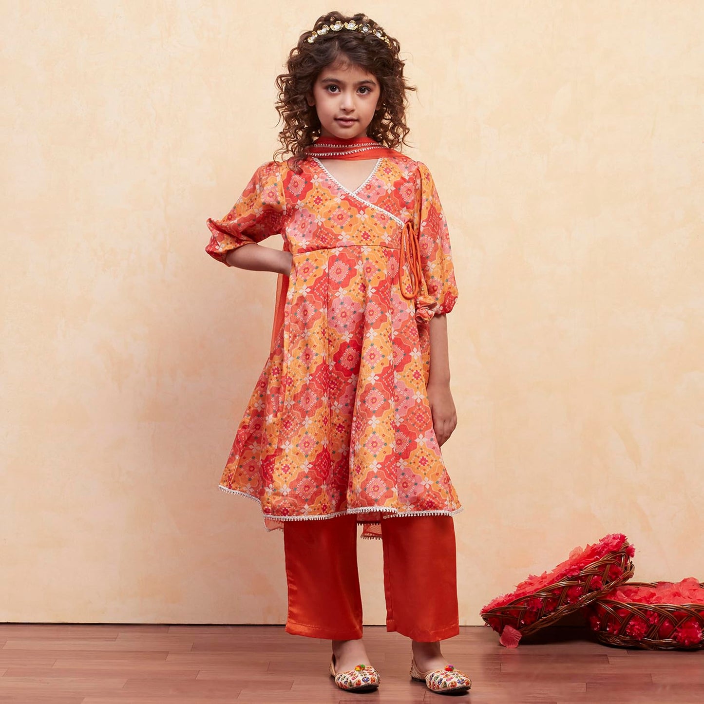 Biba Girl's Polyester Kurta Set (KWFNFES6386OSS25ORG_Orange