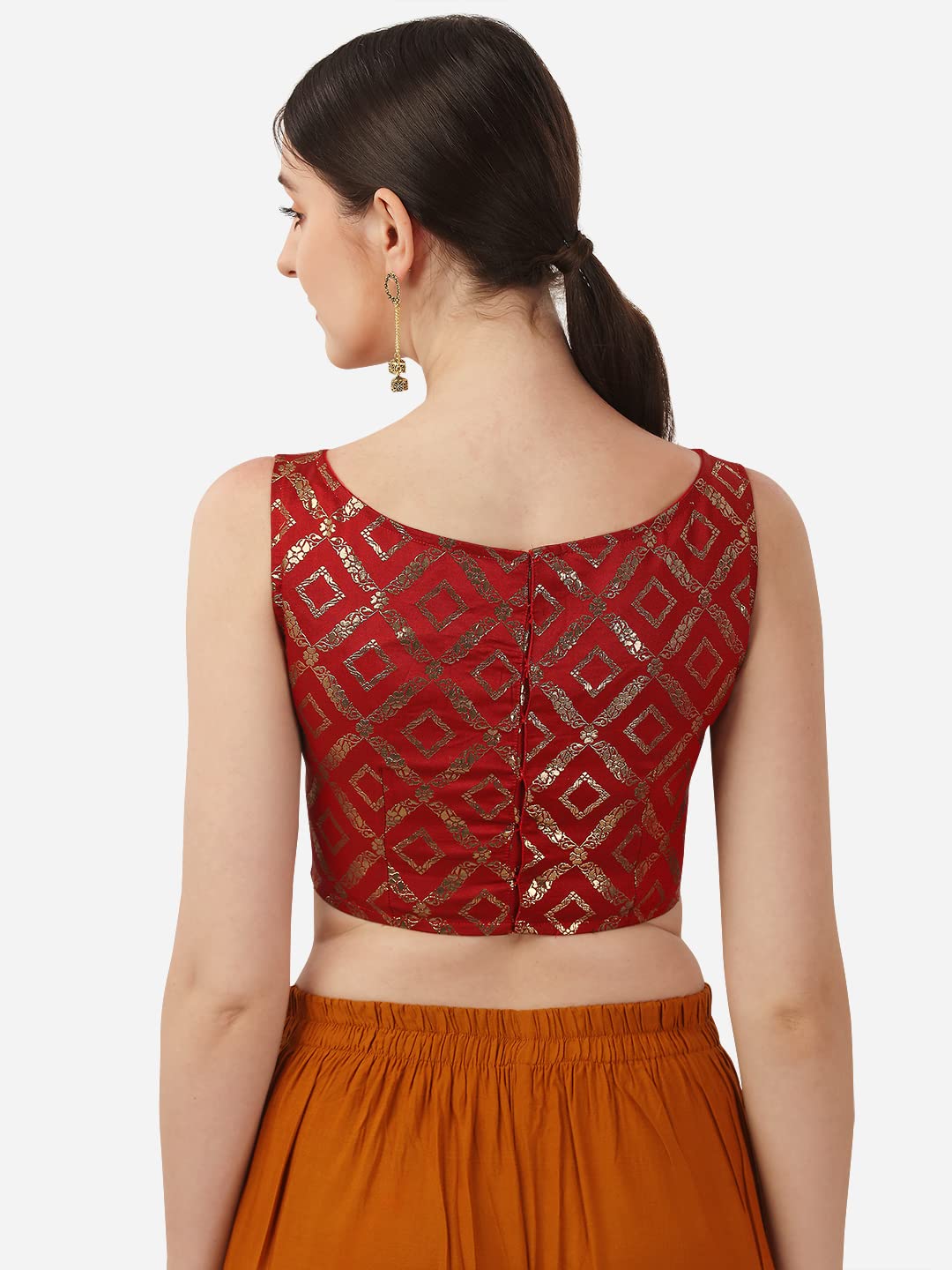 OOMPH! Women's Indian Ethnic Wear Designer Zari Work V Neck Sleeveless Blouse for Saree or Lehnga and BlousePalazzos or Skirts for a Fusion Twist.
