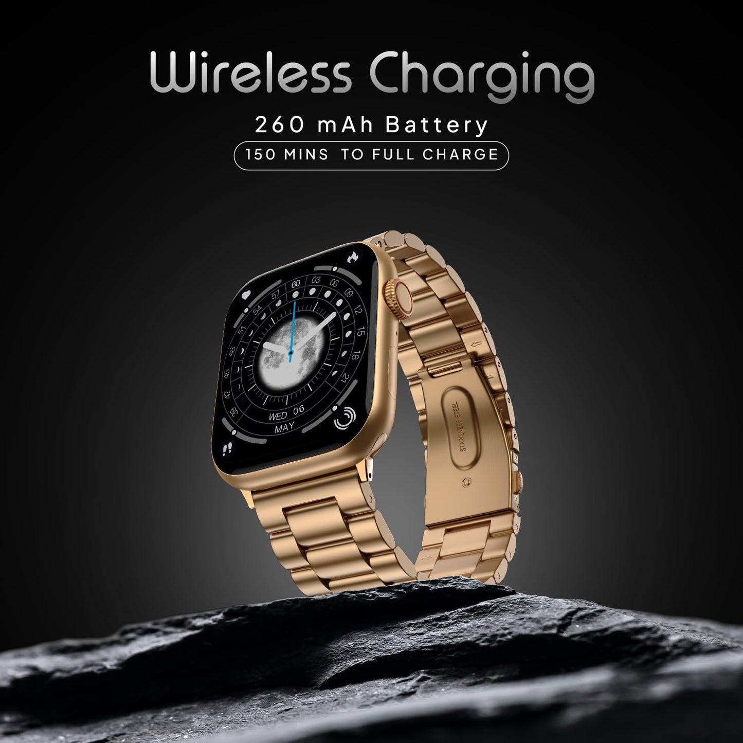 Fire-Boltt Newly Launched Vogue Large 2.05" Display Smart Watch, Always On Display, Wireless Charging, App Based GPS with Bluetooth Calling & 500+ Watch Faces (Chain Rose Gold)