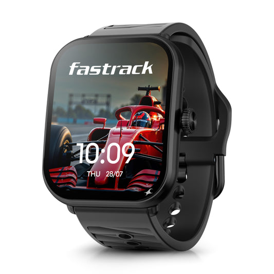 Fastrack MYND 1.93” AMOLED Display Smart Watch for Men & Women with AI Watch Faces,AI Chat,Offline Voice Commands,Curved Metallic Design,Functional Crown,BT Calling, Health Suite,100+ multisport modes