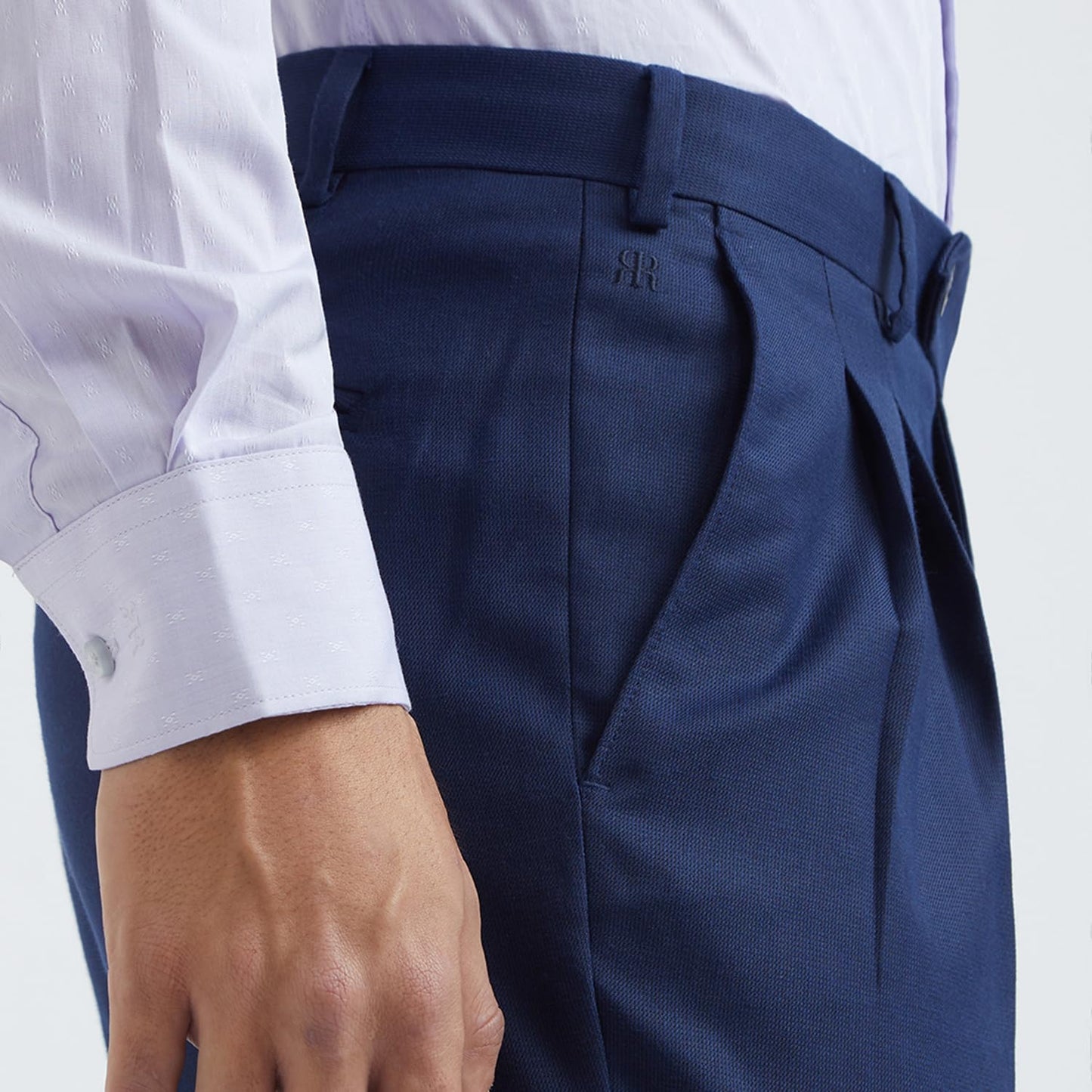 Raymond Men's Mid Rise Structure Pattern Classic Fit Polyester Blend Double Pleat Formal Trouser (Size: 34)-RMTA04880-B7 Dark Blue