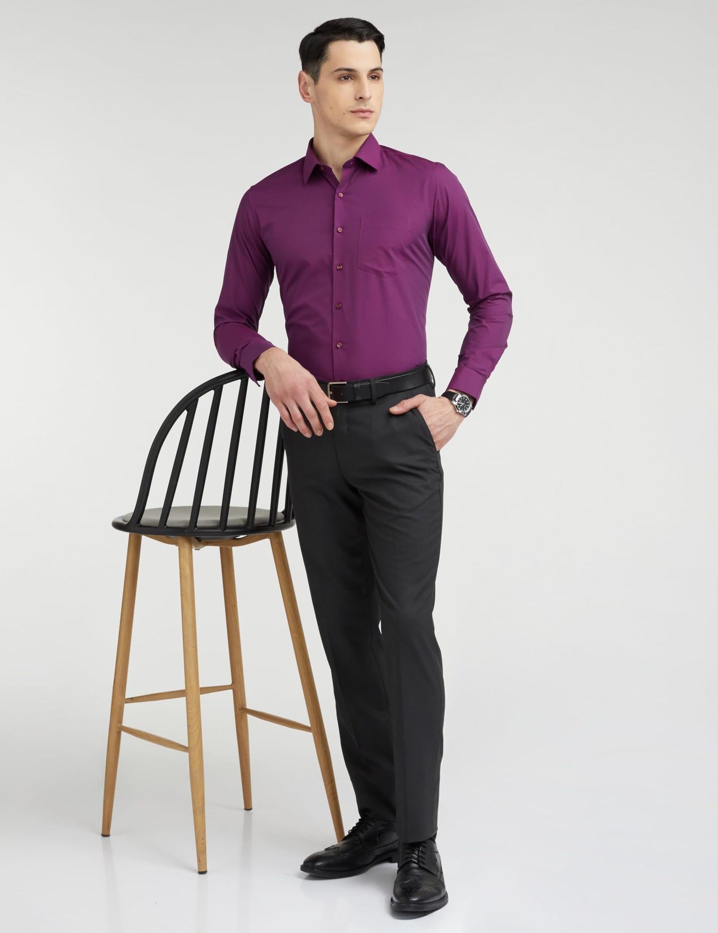 Van Heusen Men's Cotton Solid Slim Fit Formal Shirt (Vhsfrslbp58028_Wine 42)