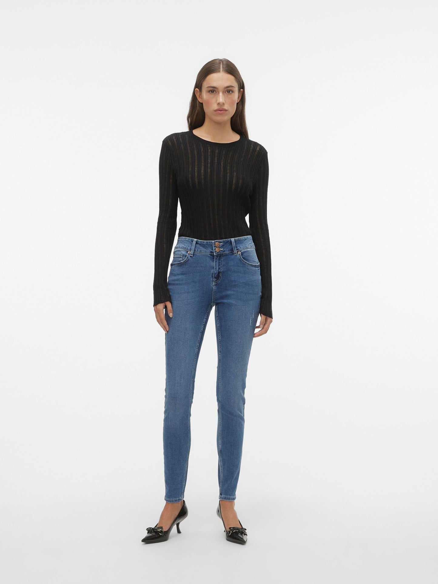 VERO MODA Women Solid Cotton Blend Skinny Fit High Rise Blue Jeans