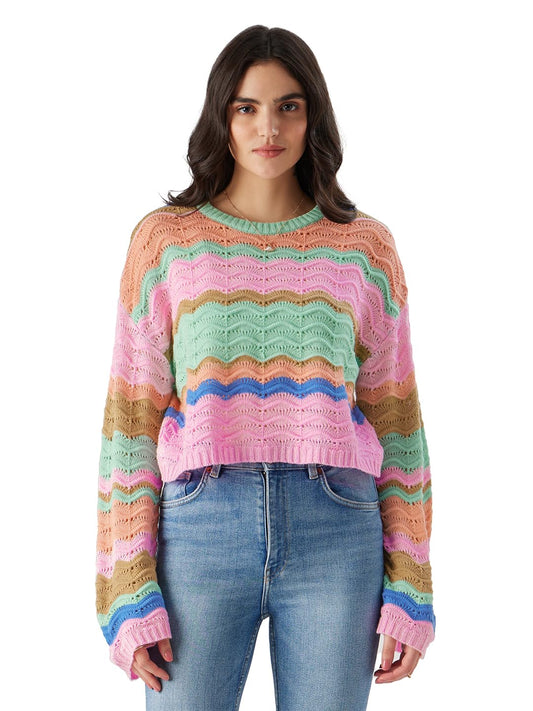 The Souled Store TSS Originals: Winter Wave Women and Girls Long Sleeve Multicolor Striped Pullover Oversized Fit Sweaters Women's Oversized Knit Sweaters Ladies' Baggy Loose Fit Pullover for Women