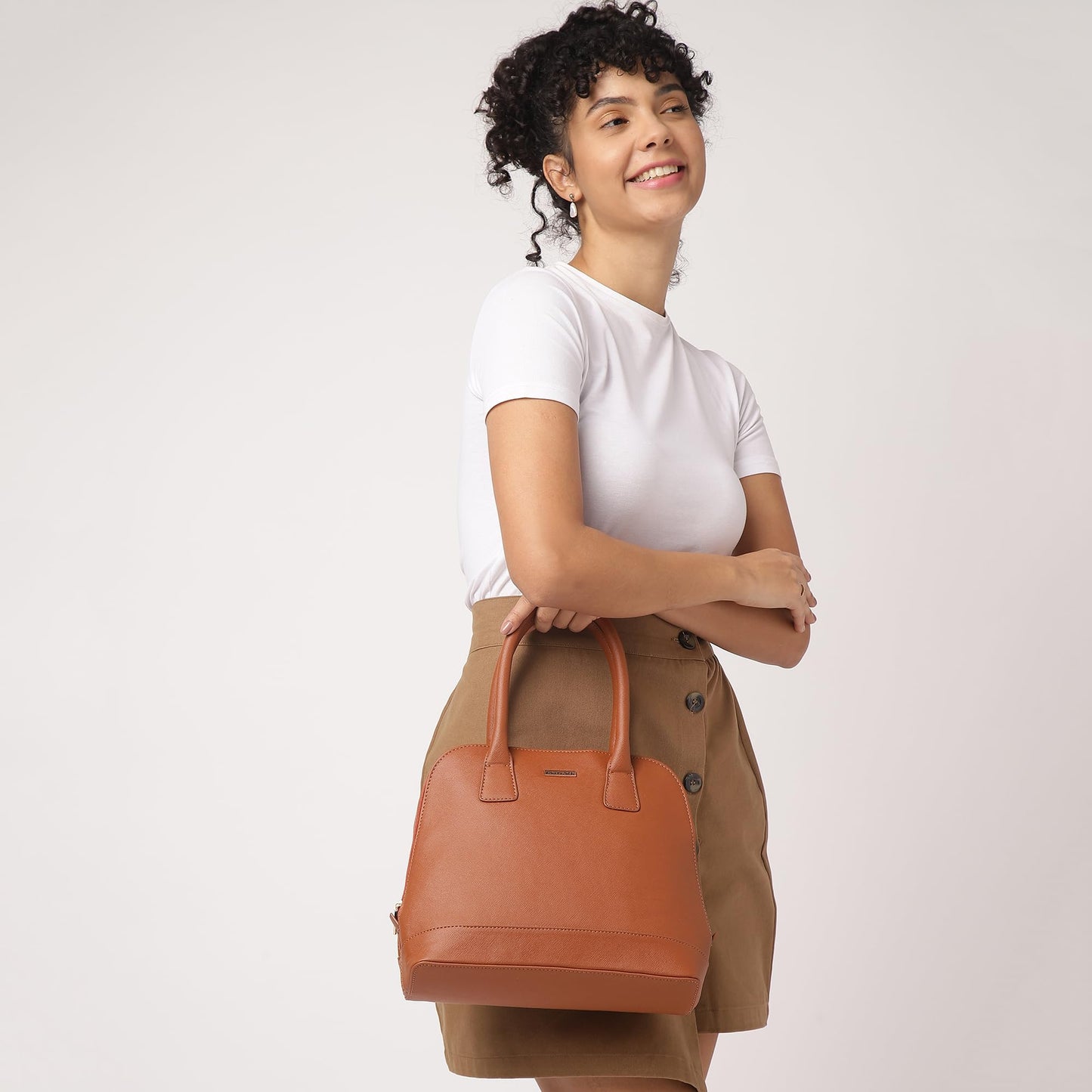 Fastrack Structured Satchel Bag for Women | Classic Bag for Girls, Ladies, Women | Spacious Bag for College, Work Made of Faux Leather (Tan)