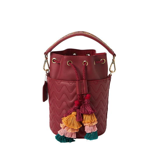 Chumbak Maroon Crossbody Sling Bag for Women, Drawstring Closure, Palace Memoirs Collection, Stylish Designer Handbag Purse Wallet Sling Tote, Everyday Casual Ethnic Travel Office Use