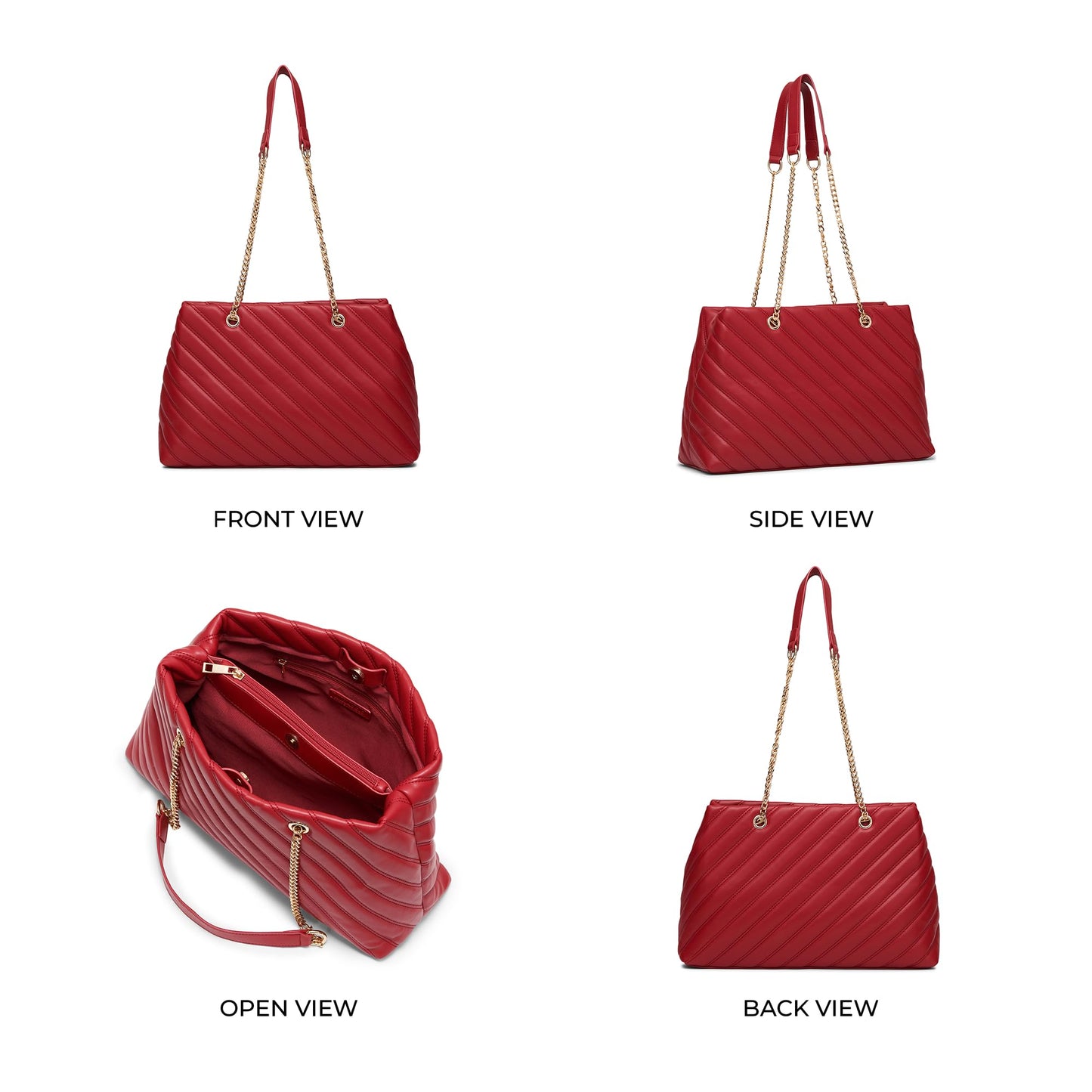 Miraggio Tessa Quilted Solid Tote Bag for Women (Red)