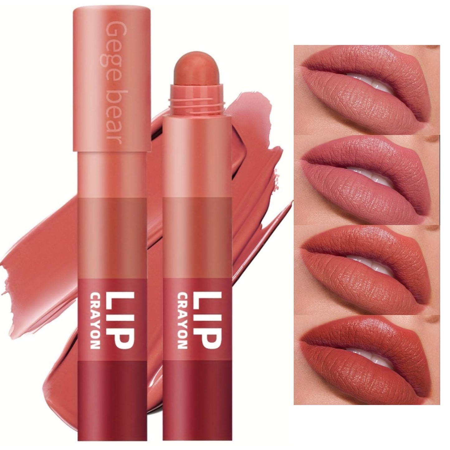 GEGE BEAR L'Amour 4-in-1 Velvet Matte Lipstick Crayon – Compact Design, Vibrant Shades, Long-Lasting & Smooth Application (SET 02, PACK OF 1)
