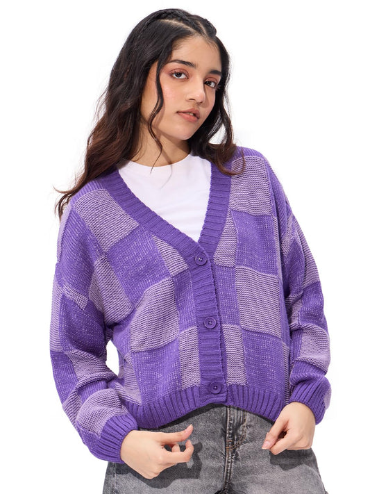 The Souled Store Lavender Stories Oversized Cropped Women Knitted Sweaters for Womens and Girls