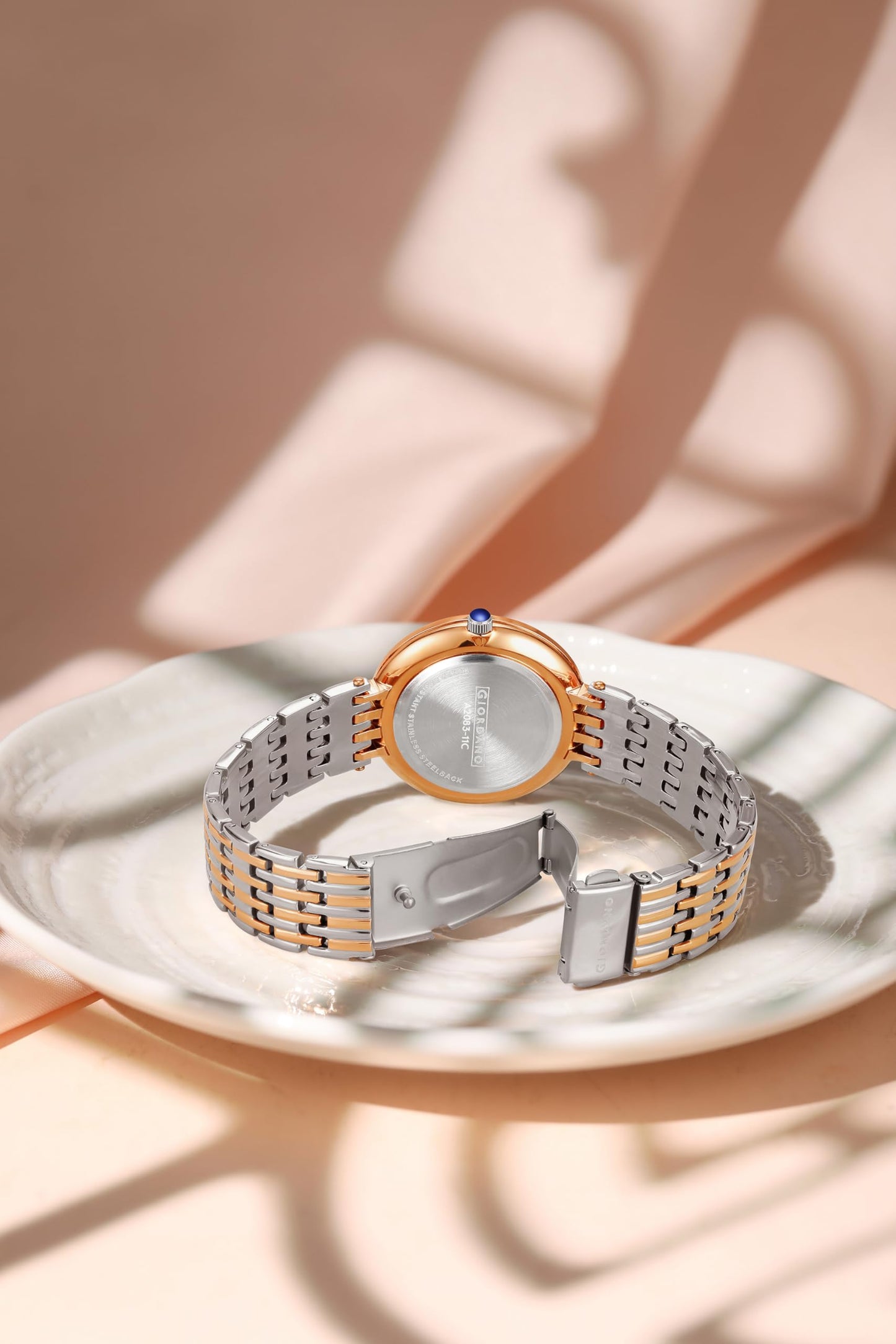 Giordano Eleganza Collection Watch for Women with Stainless Steel Strap and Crystal Embellished Bezel, Roman Numerals