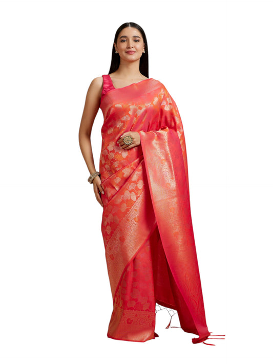 MOHEY Women's Art Silk Zari Weave Saree(ORANGE)