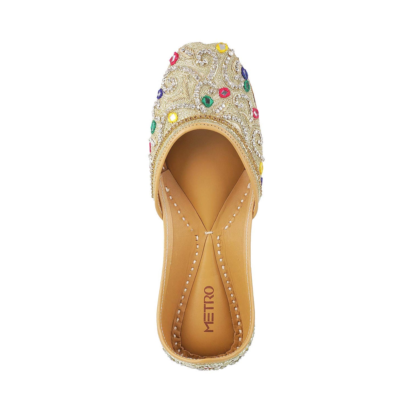 Metro Womens Beaded Beige Mojaris (Size (4 UK (37 EU))