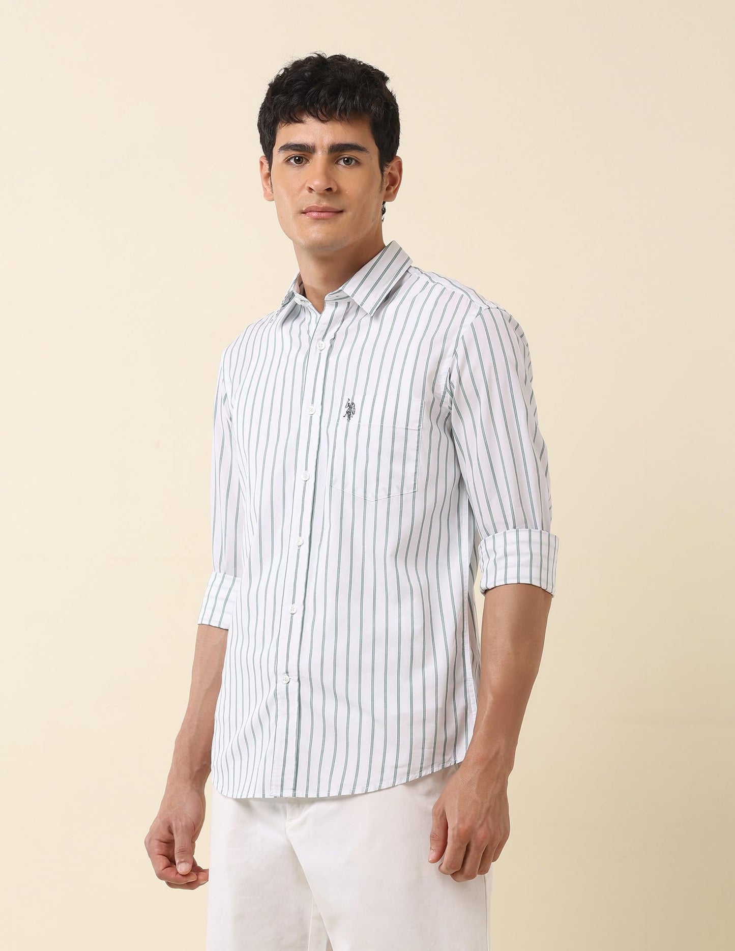 U.S.Polo Association Men's Tailored Fit Vertical Striped Shirt