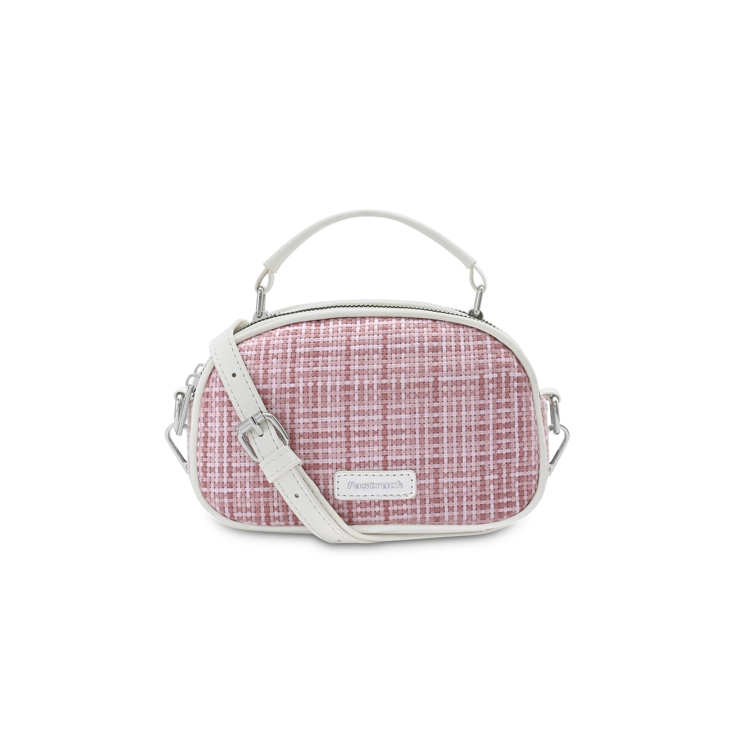 Fastrack Women's Basketweave Dual Compartment Sling Bag | Detachable Adjustable Sling, Dual Zip Compartments, Inner Utility Pockets | 6 Months Warranty