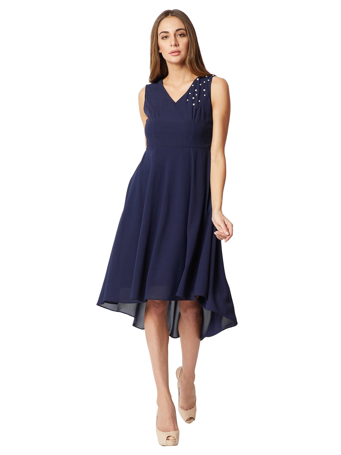 Miss Chase Women's Georgette Skater Dress(MCSS18D10-73-71-02,Navy Blue,X-Small)