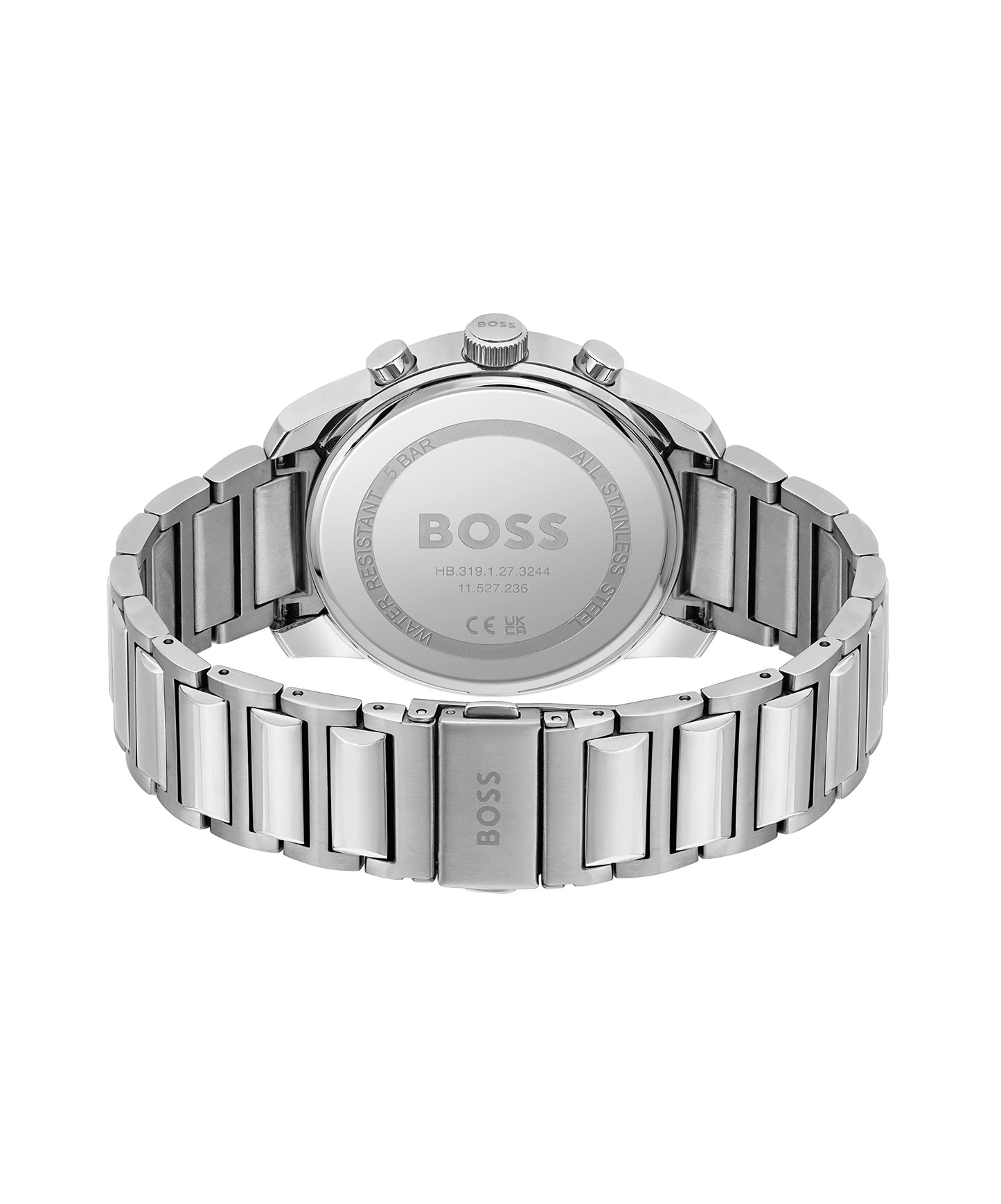 BOSS Trace Qtz Fashion Chrono Blue Round Dial Men's Analog Watch|Stainless Steel Material|Silver Color Band - 1514007