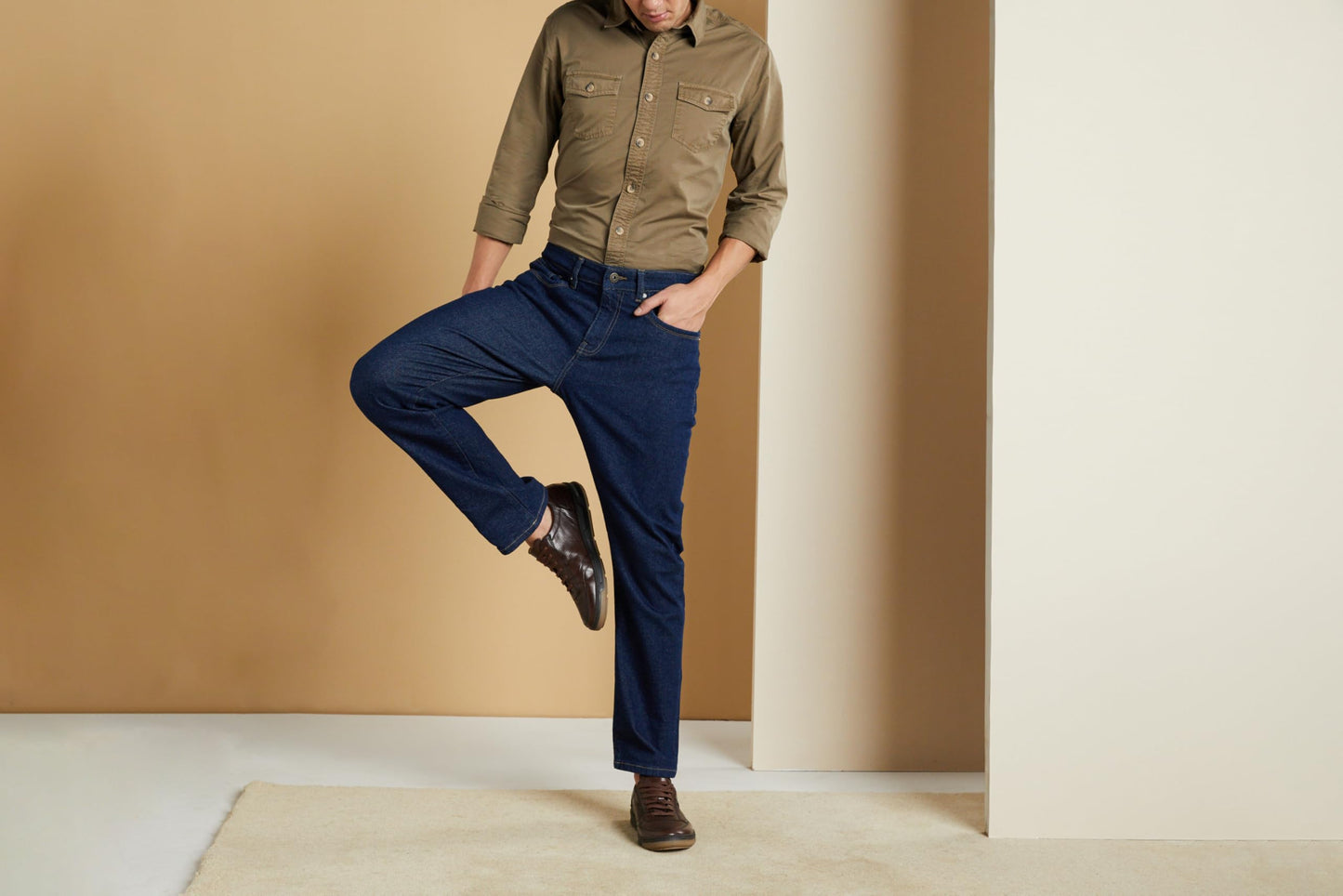 Symbol Premium Men's Cotton Stretch Jeans (Regular Fit Mid Rise) (Dark Blue_32)