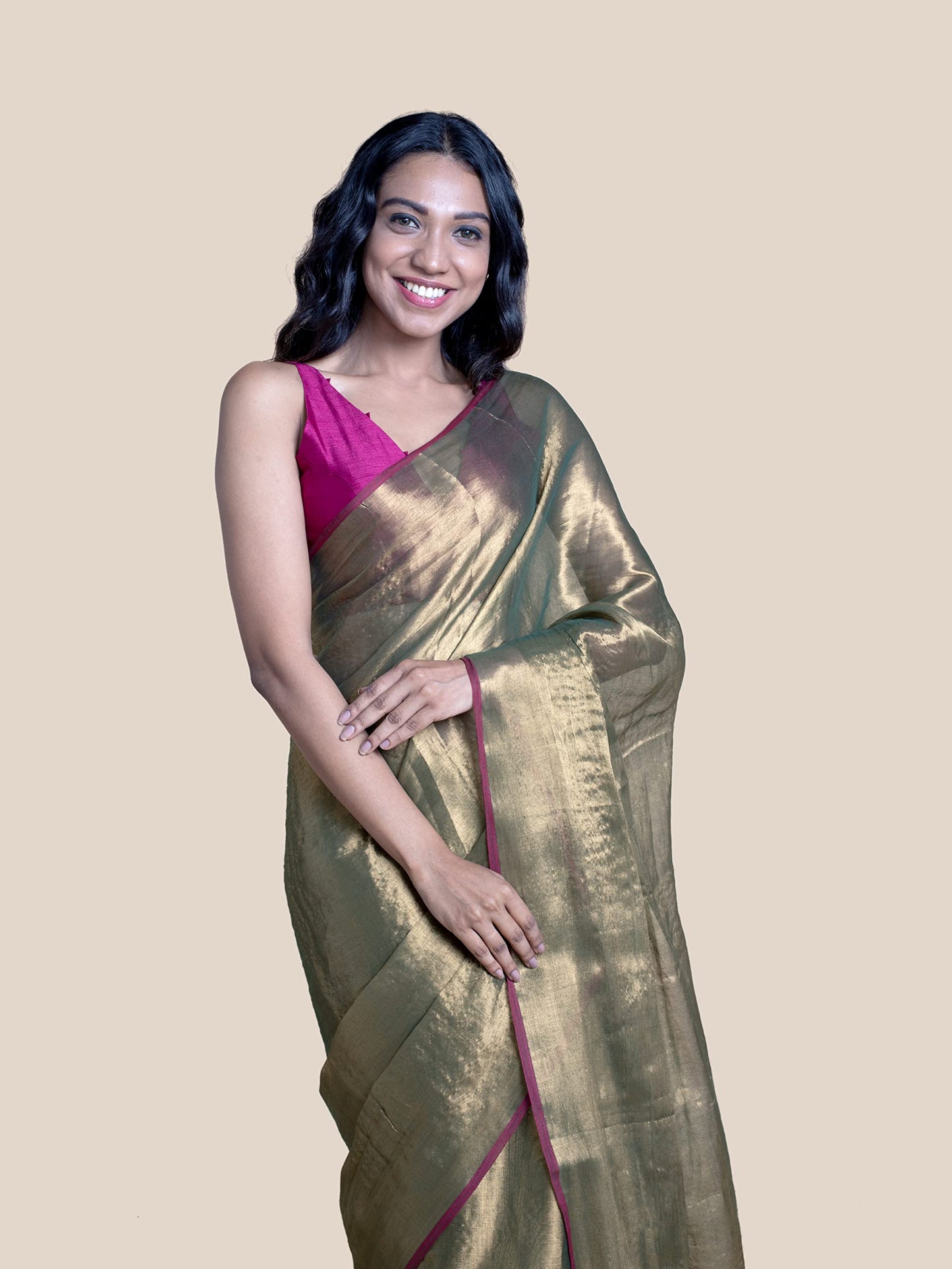 Suta Women's Plain Cotton Blend Saree With Blouse | Green Saree | Festive Saree