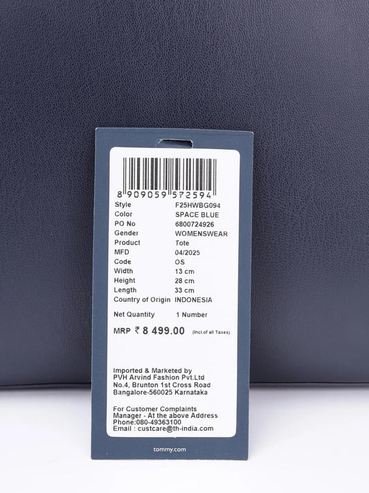 Tommy Hilfiger Solid Blue Polyester Tote Bag