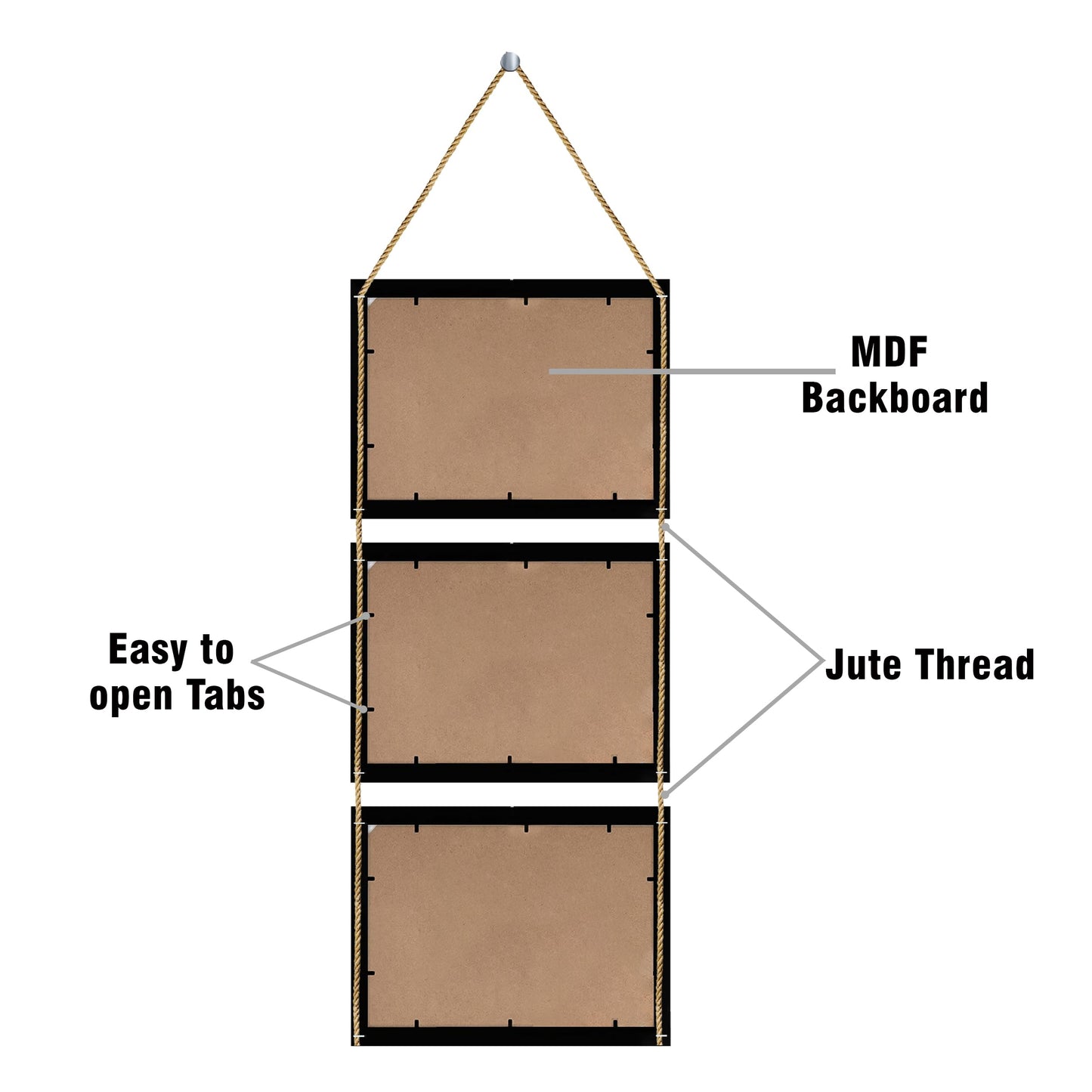 Amazon Brand - Umi 3 in 1 Black Hanging Photo Frame with Plexiglass - Upload and Customize 3 Photos of 5 x 7 inch each