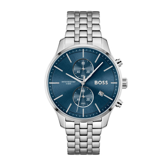 Hugo Boss Stainless Steel Associate Analog Blue Dial Men Watch-1513839, Silver Band