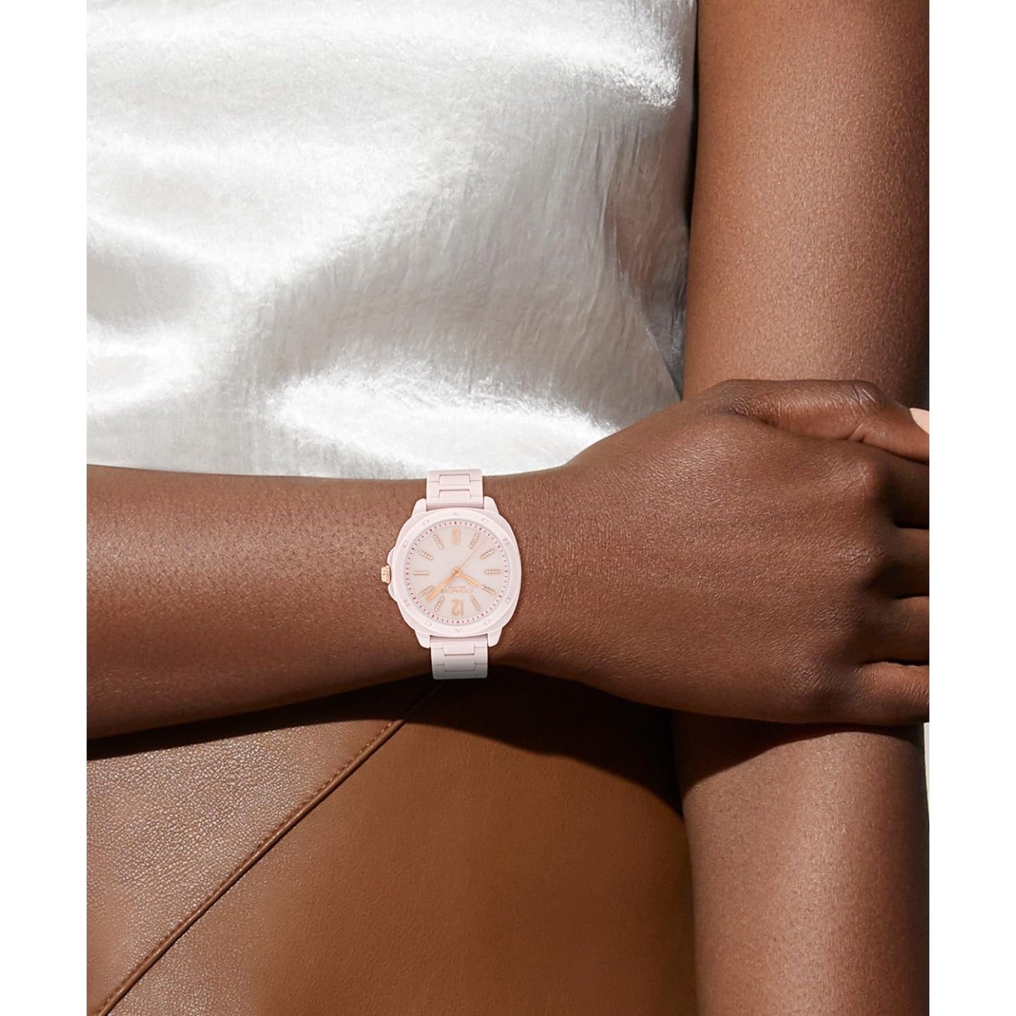 Coach Kitt Qtz Basic Blush Tonneau Dial Women's Watch|Blush Ceramic Material|Blush Ceramic Color Band - 14504408