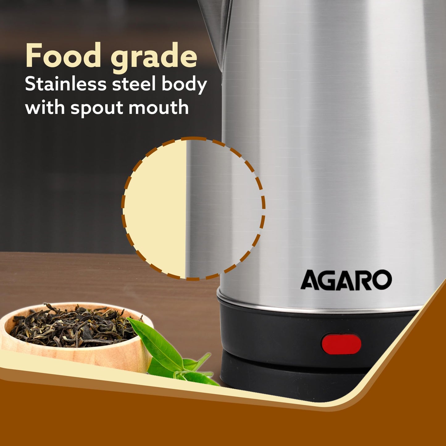 AGARO Sonnet Electric Kettle, 1.5L, 1500W, Stainless Steel Body, Quick Boil, Water Boiler, Hot Water Kettle , For Making Black Tea & Black Coffee, Instant Noodles, Auto Shut Off, Cool Touch Handle