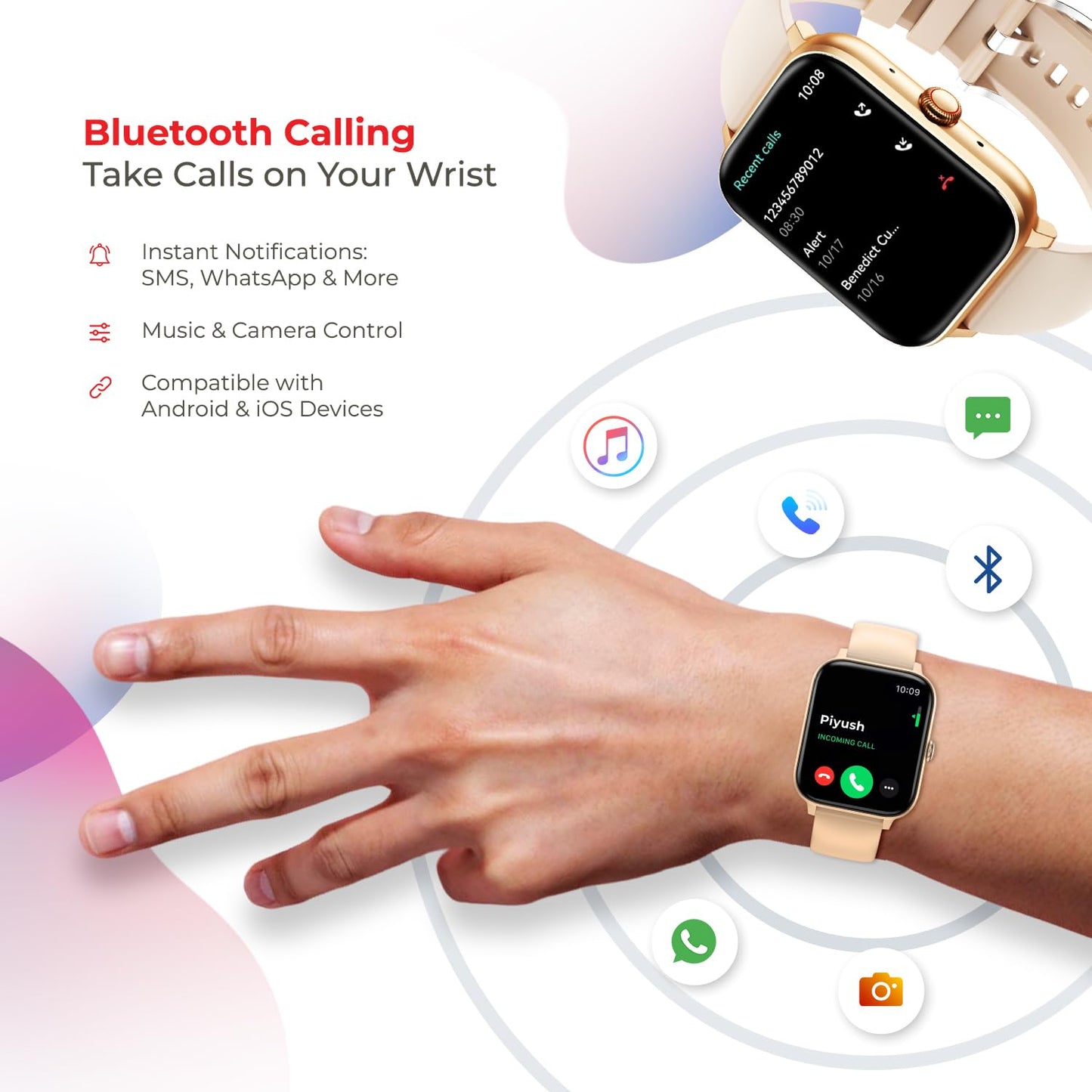 Nervfit Newly Launched Vibe Smartwatch with 1.85" LED Display | Bluetooth Calling | Waterproof | Heart Rate & SpO2 Tracking | Sleep & Stress Monitor | 5-Day Battery | Sports Modes (Rose Gold)