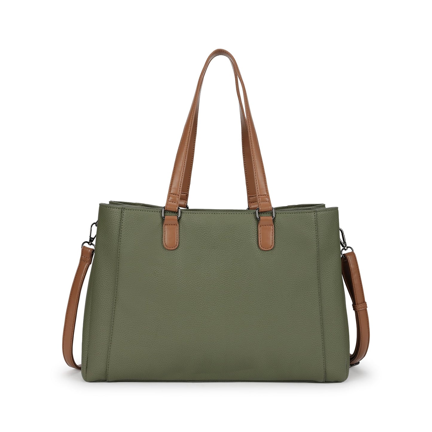 Metro Carry Laptop Tote | Faux-Leather Women's Handbag | Olive with Tan Details | 14" Laptop Compatible | Dual Carry Options | Pebbled Texture