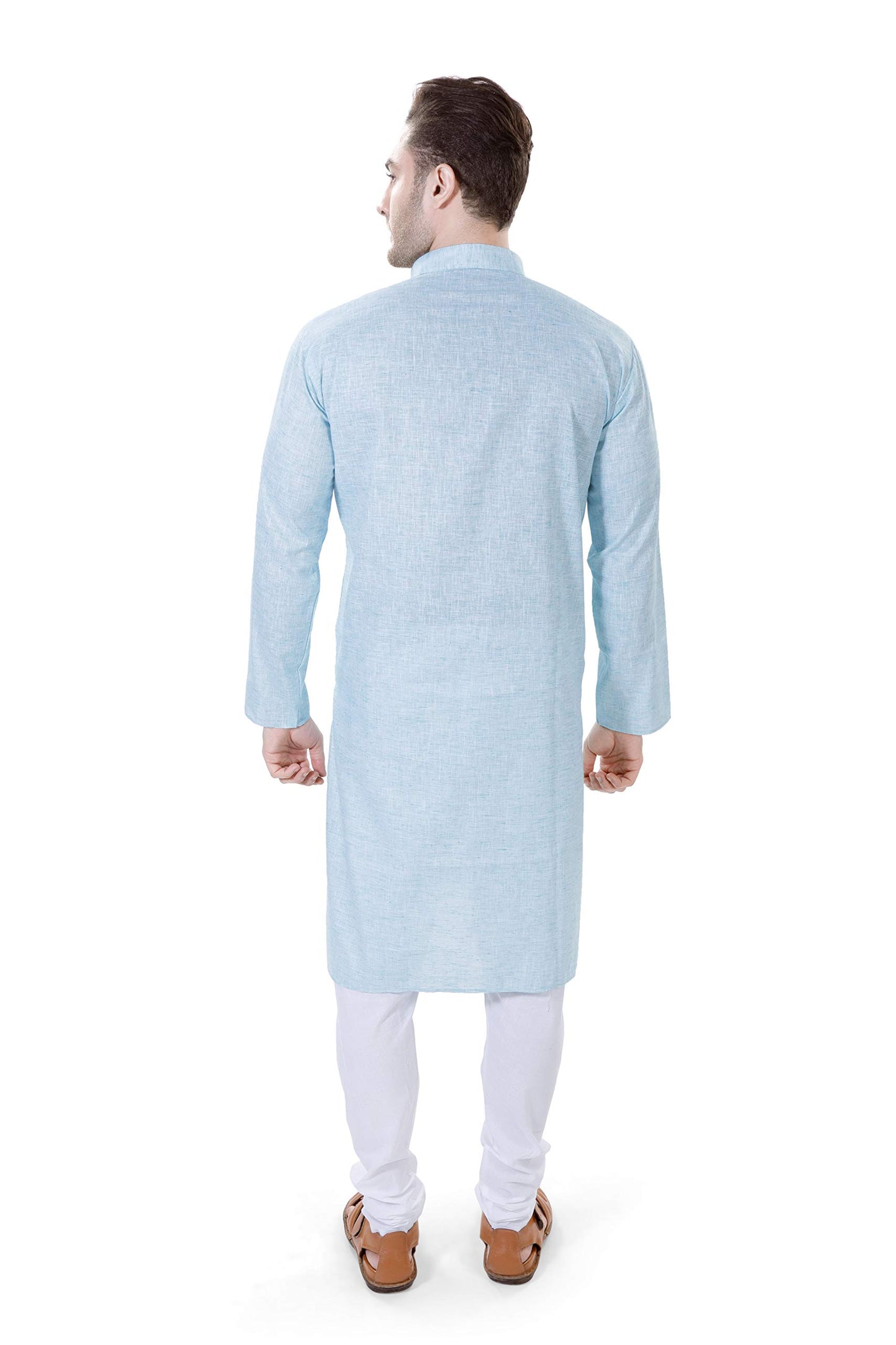 LUCKWIN Cotton Linen Regular Fit, Mandarin Collar, Full Sleeves Kurta Pajama Set in Green for Men [LWKP020-42]