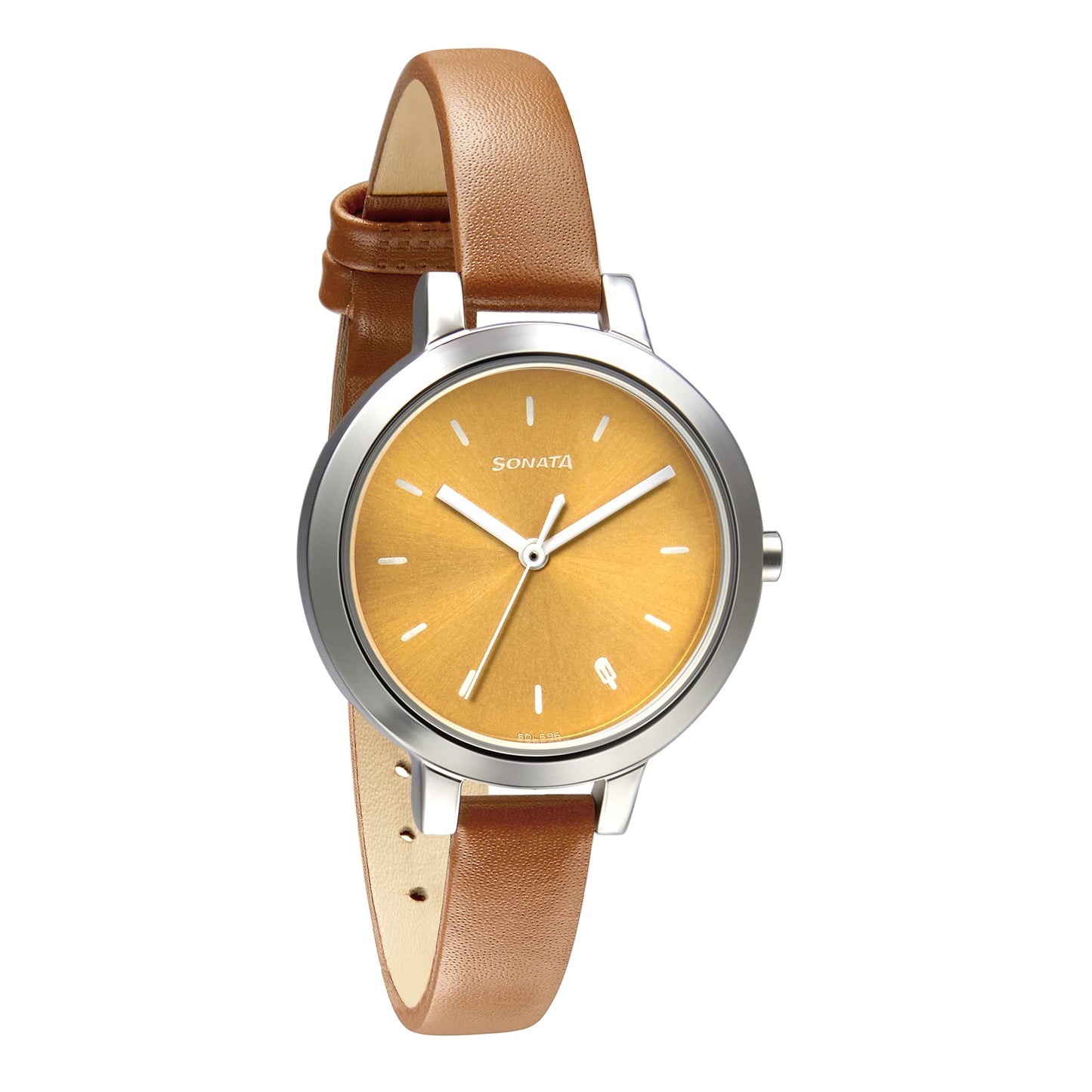 Sonata Play Yellow Dial Women Watch with Leather Strap-8141SL03