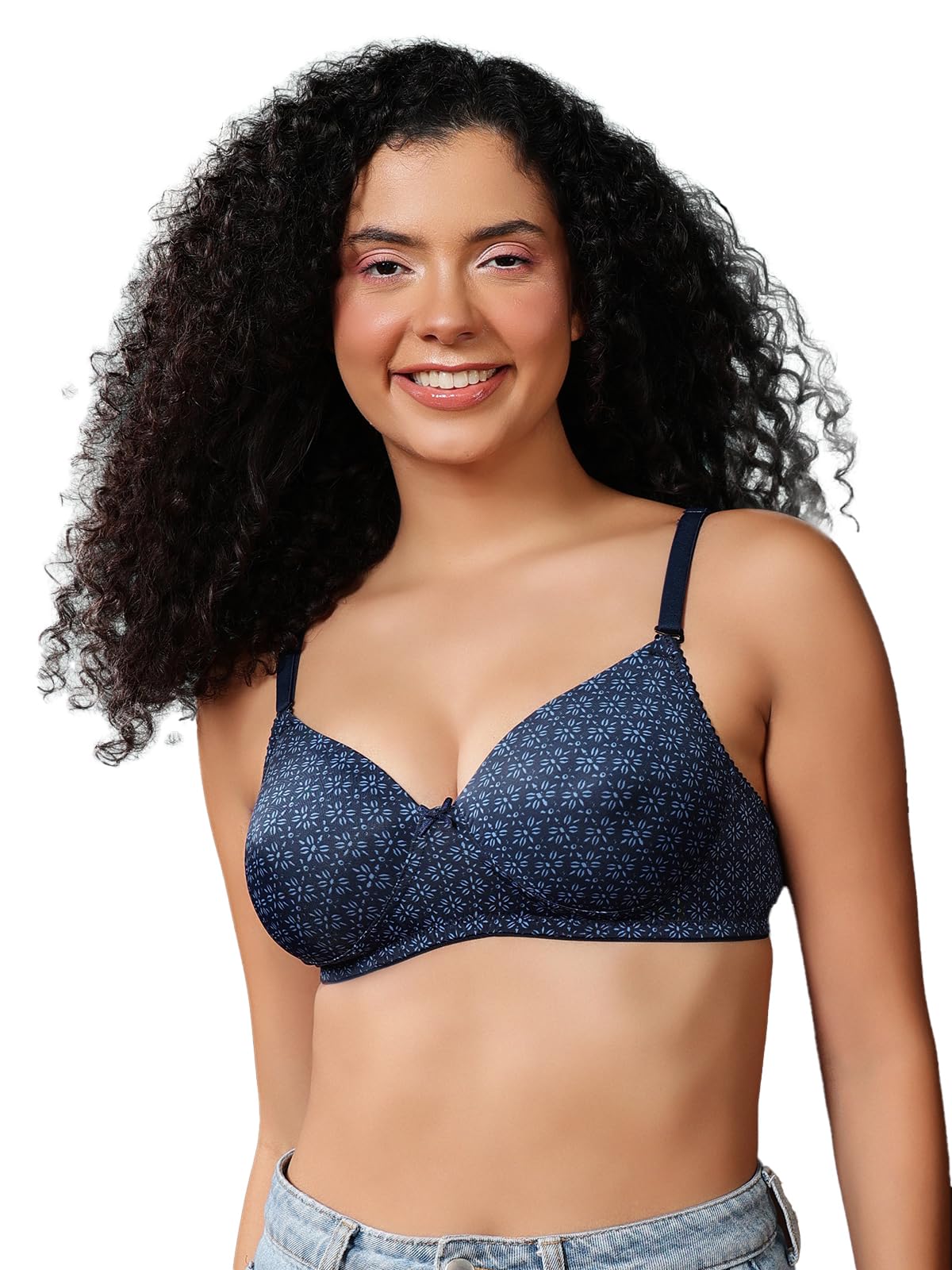 Clovia Women's Padded Non-Wired Full Coverage Floral Print Multiway T-Shirt Bra