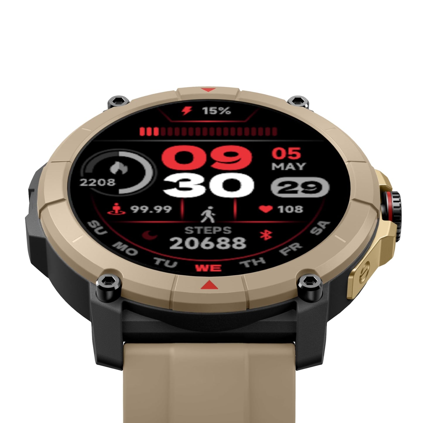 Smart Goat Latest Rugged & Sporty Smart Watch with Alexa, Bluetooth Calling,1.38" HD Display, Touch Screen, 100+ Sports Modes, Waterproof, SpO2, Sleep Monitor, Fitness Tracker,(Golden Ecru)