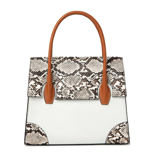 KLEIO Vegan Leather Snake Print Mini Satchel Handbag for Women (HO9089KL-WH)(WHITE)