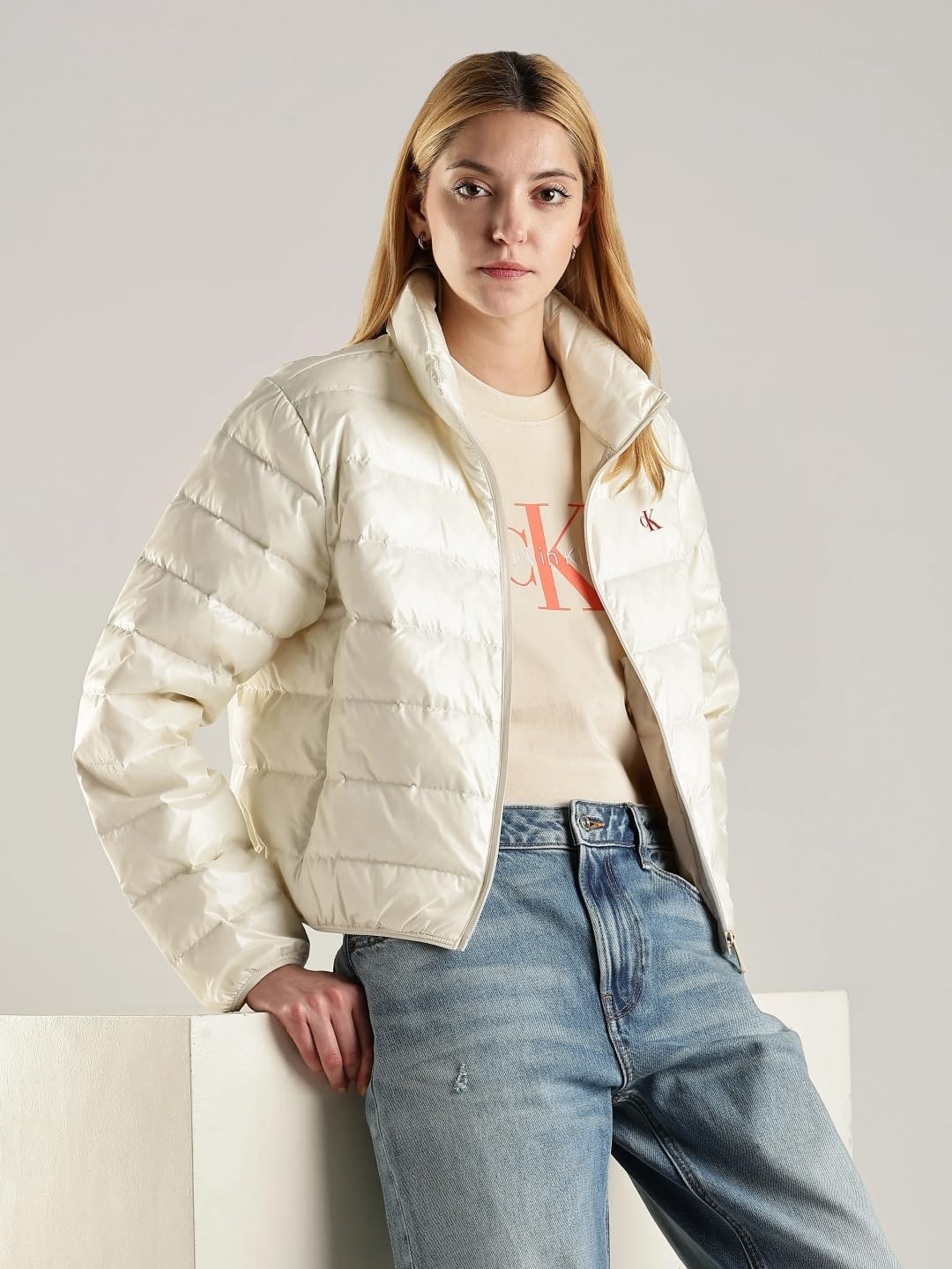Calvin Klein Jeans Regular Fit Nylon High-Neck Puffer Jacket