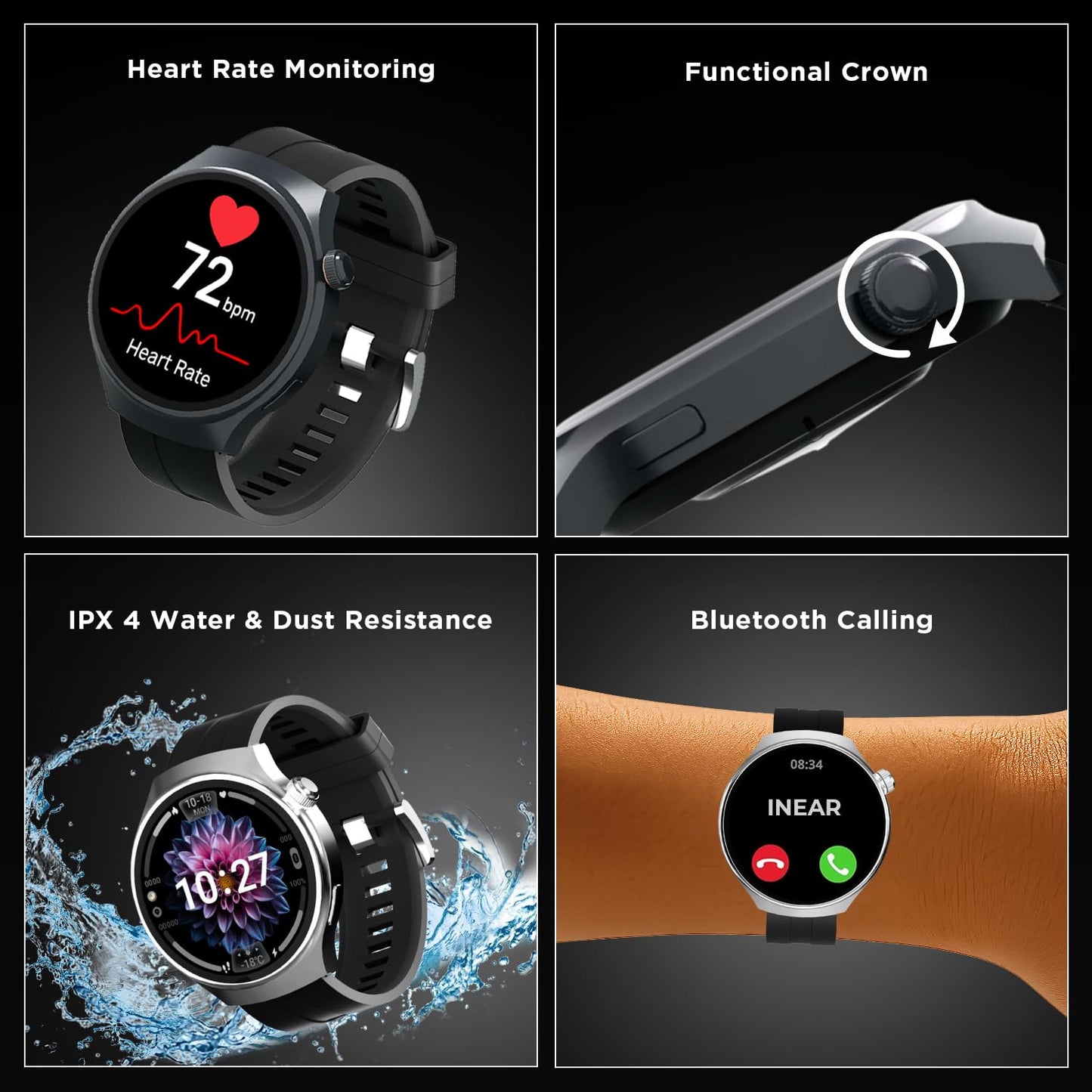 InEar INWATCH Ultra Smartwatch 2.1" HD Display, Bluetooth Calling, Fitness Watch with Heart Rate Monitor, Sleep Tracker, IPX4 Waterproof, Black Strap, Smartwatch for Android iOS Men Women